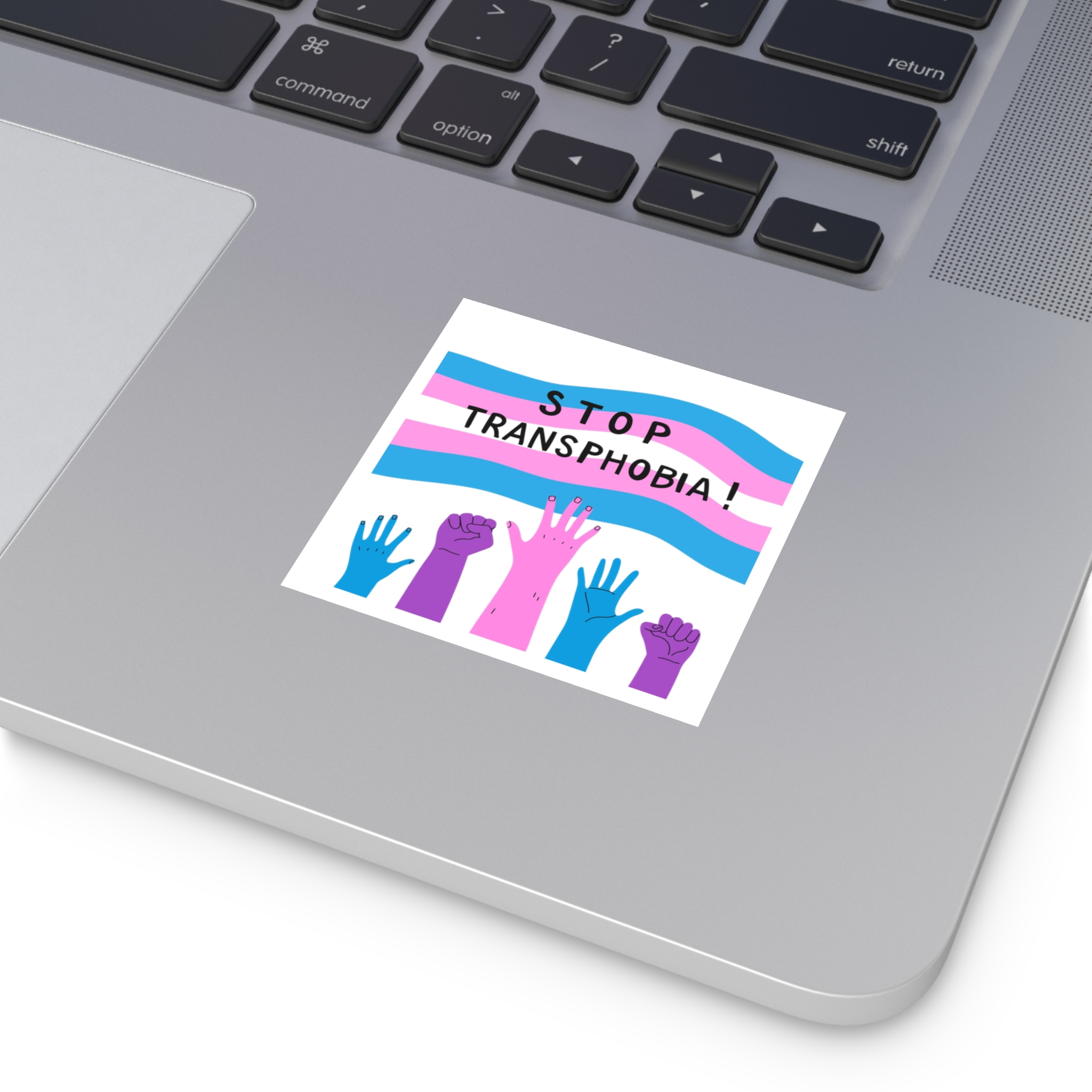 Hand Drawn Stop Transphobia Concept Illustration Laminate Stickers Square - Image 67