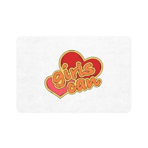 Girls Can Heart Sticker Vector Pet Food Mat 12x18