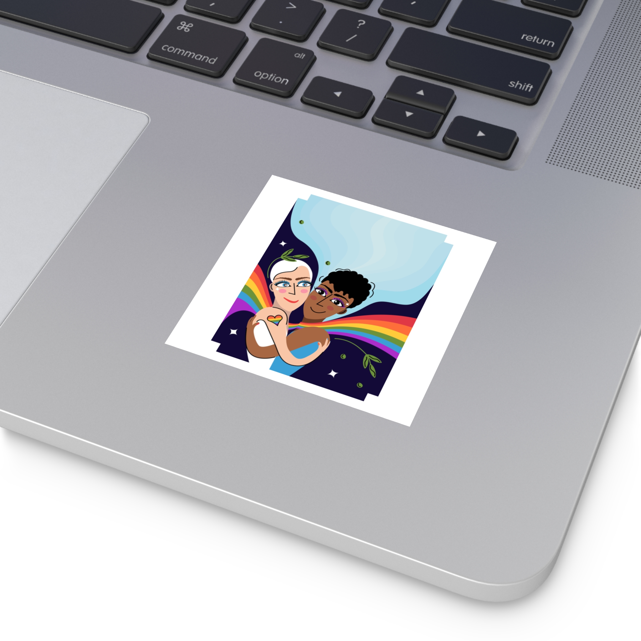 Interracial Lgbtq Men Romantic Relationships Cartoon Style Vector Card Laminate Stickers Square - Image 11