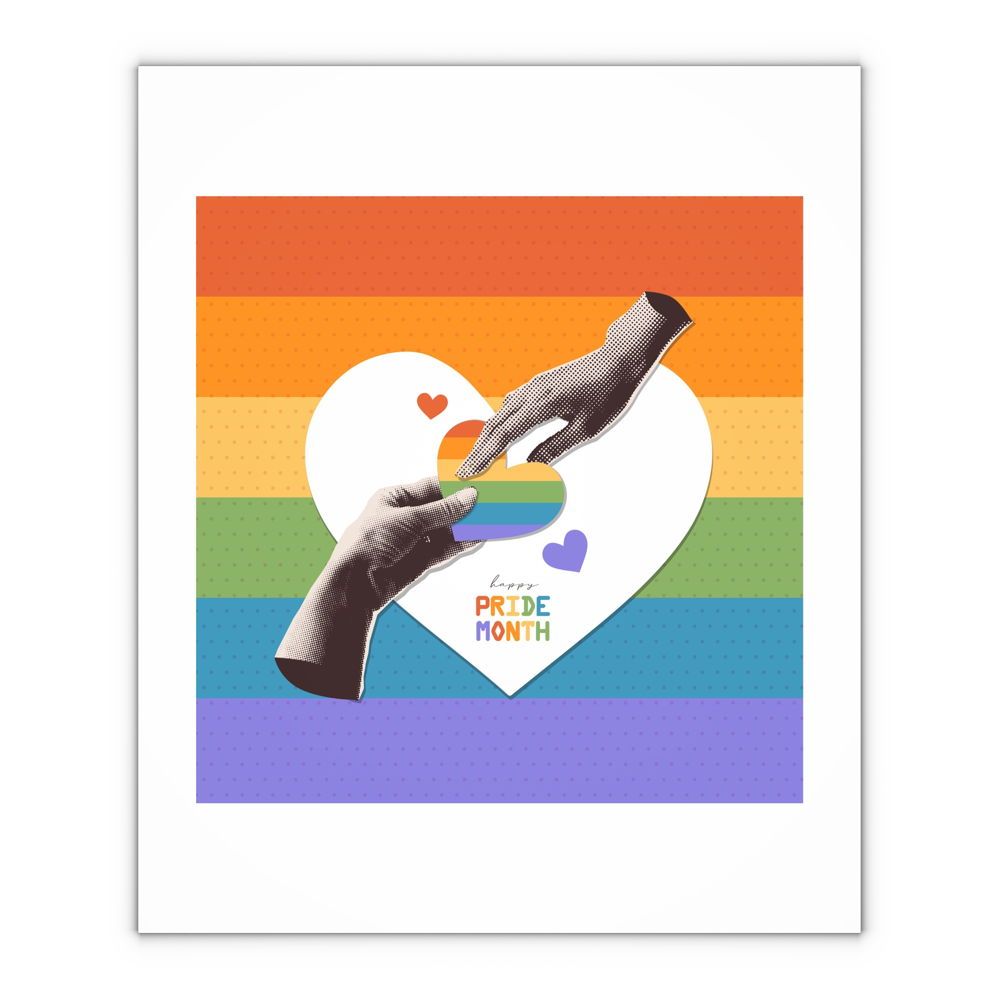 Retro Nostalgic Banner Pride Month Halftone Hands Holding Striped Heart Vintage Collage With Gift Wrapping Paper Sheets 1pc - Image 4
