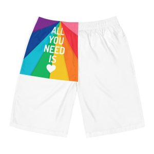 Rainbow Colored Background With All You Need Is Love Concept Pride Month Mens Board Shorts Aop