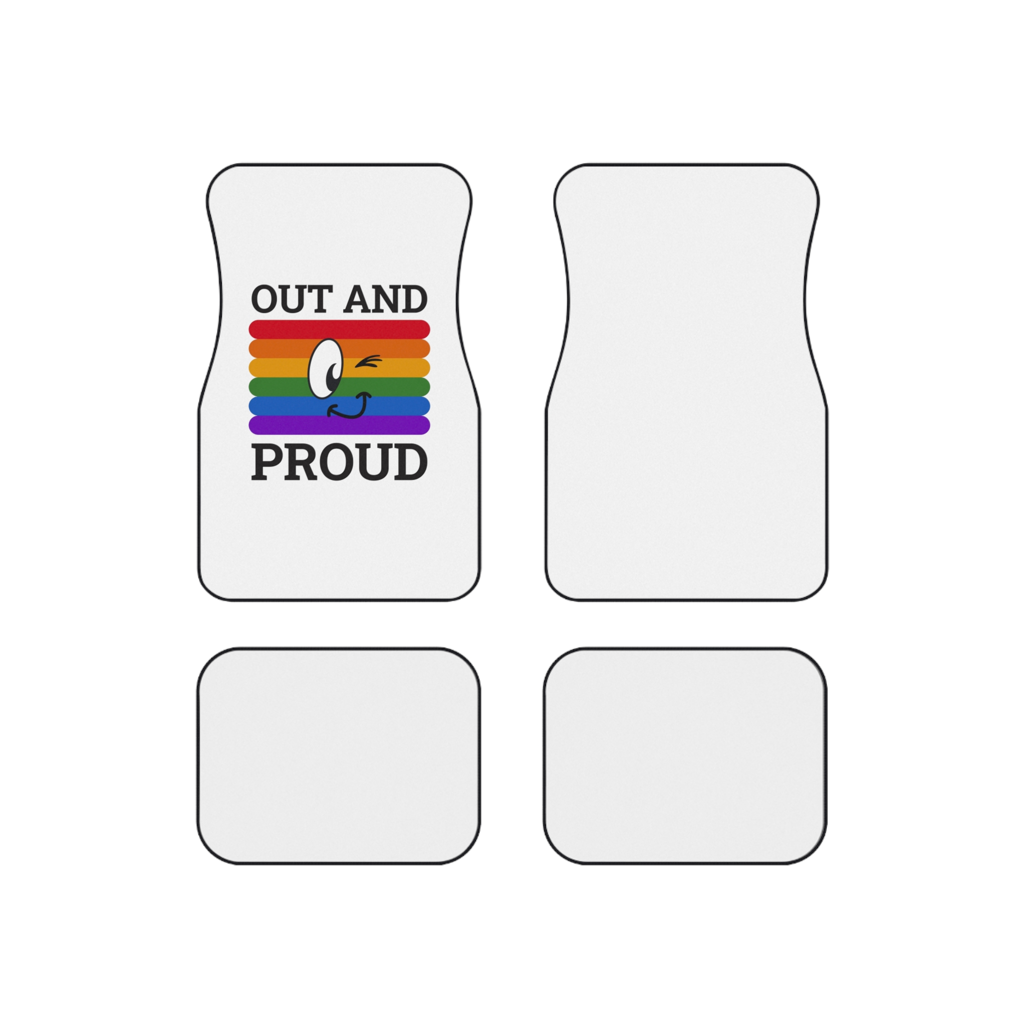 Out Proud Lgbtq Pride Month Quote Book Lover Rainbow Flag Hand Drawn Art White Background Car Mats Set Of 4