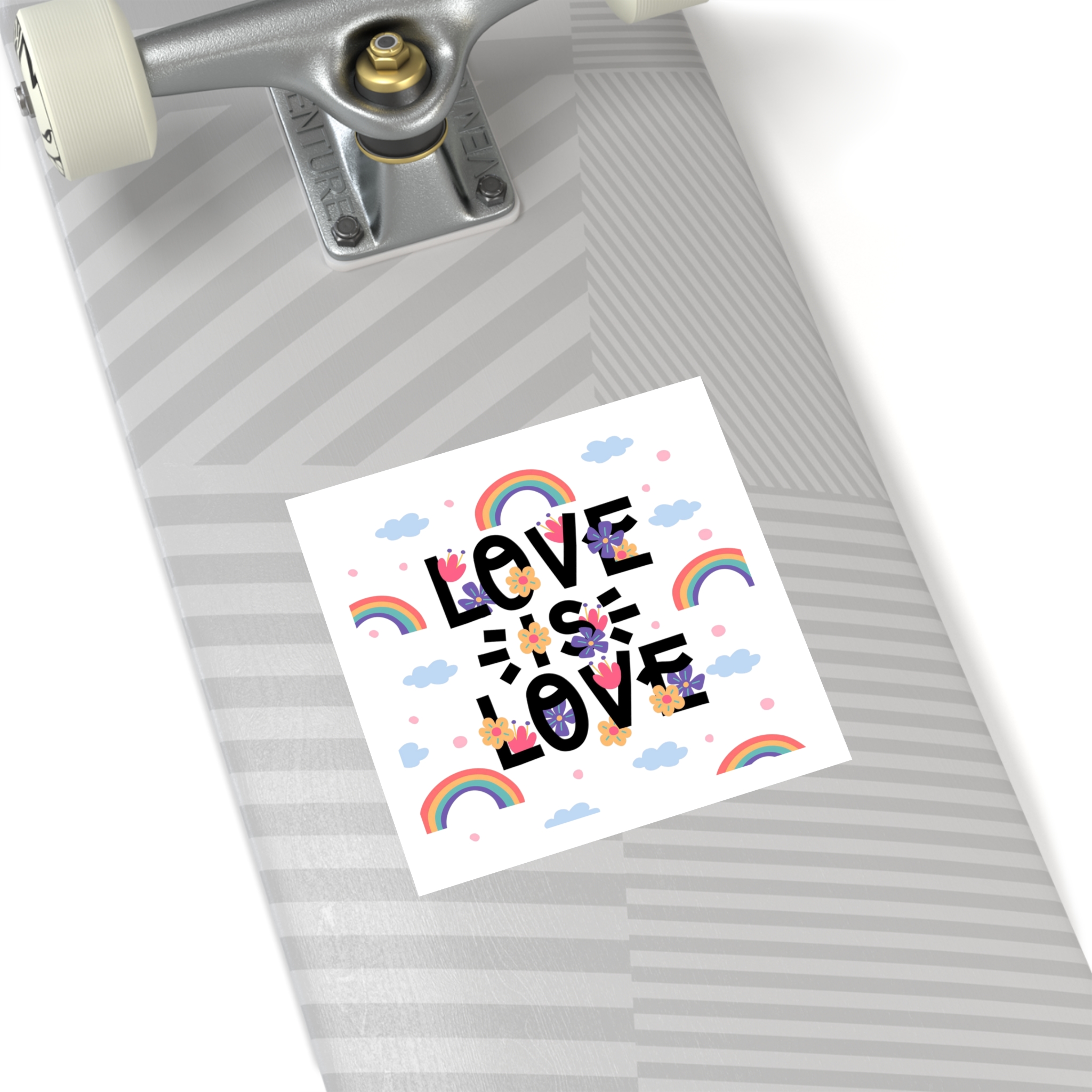 Pride Day Lettering With Rainbows Flowers Laminate Stickers Square - Image 48