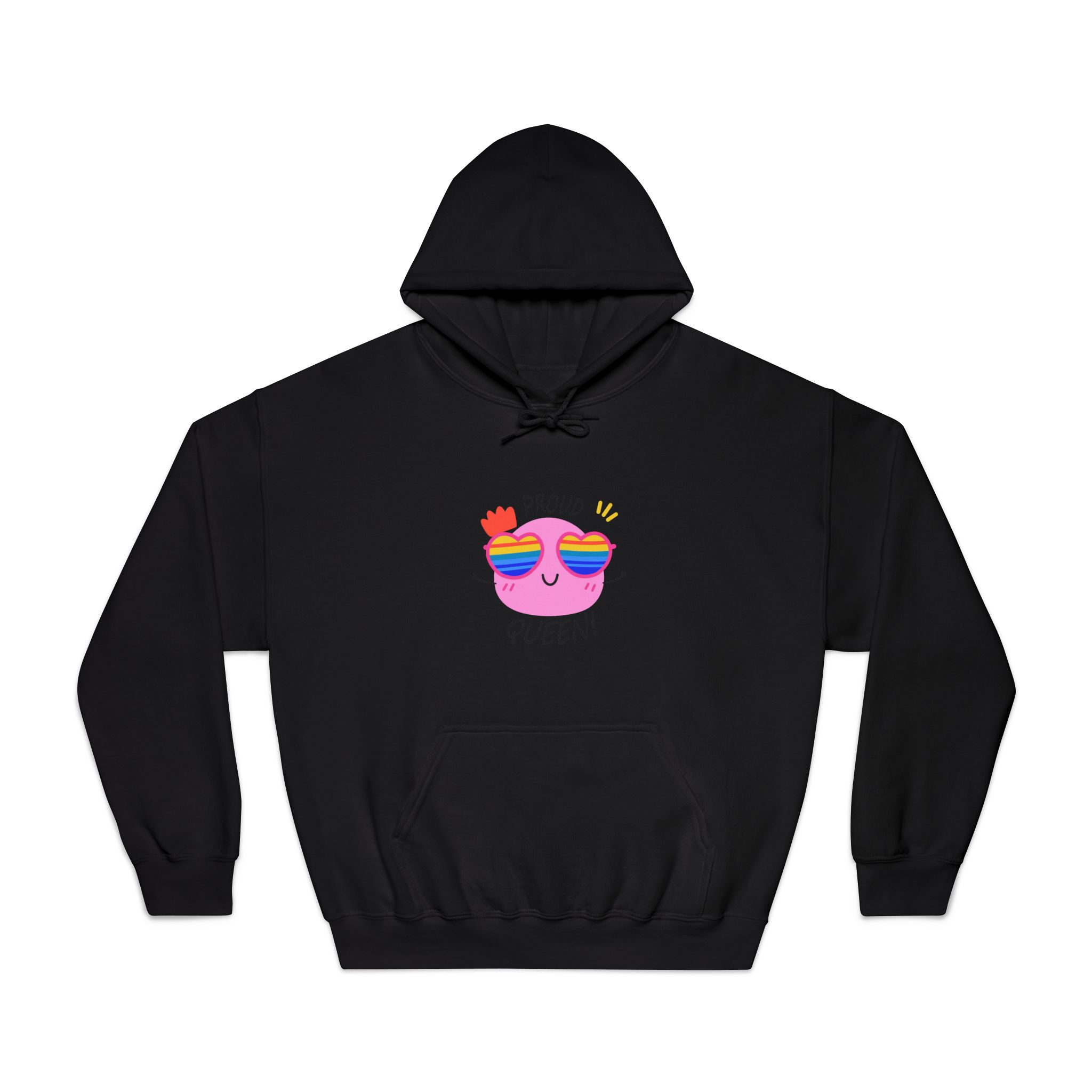 Pink Blob With Rainbow Heart Sunglasses Saying Proud Queen Flat Sticker Unisex Dryblend Hooded Sweatshirt - Image 9