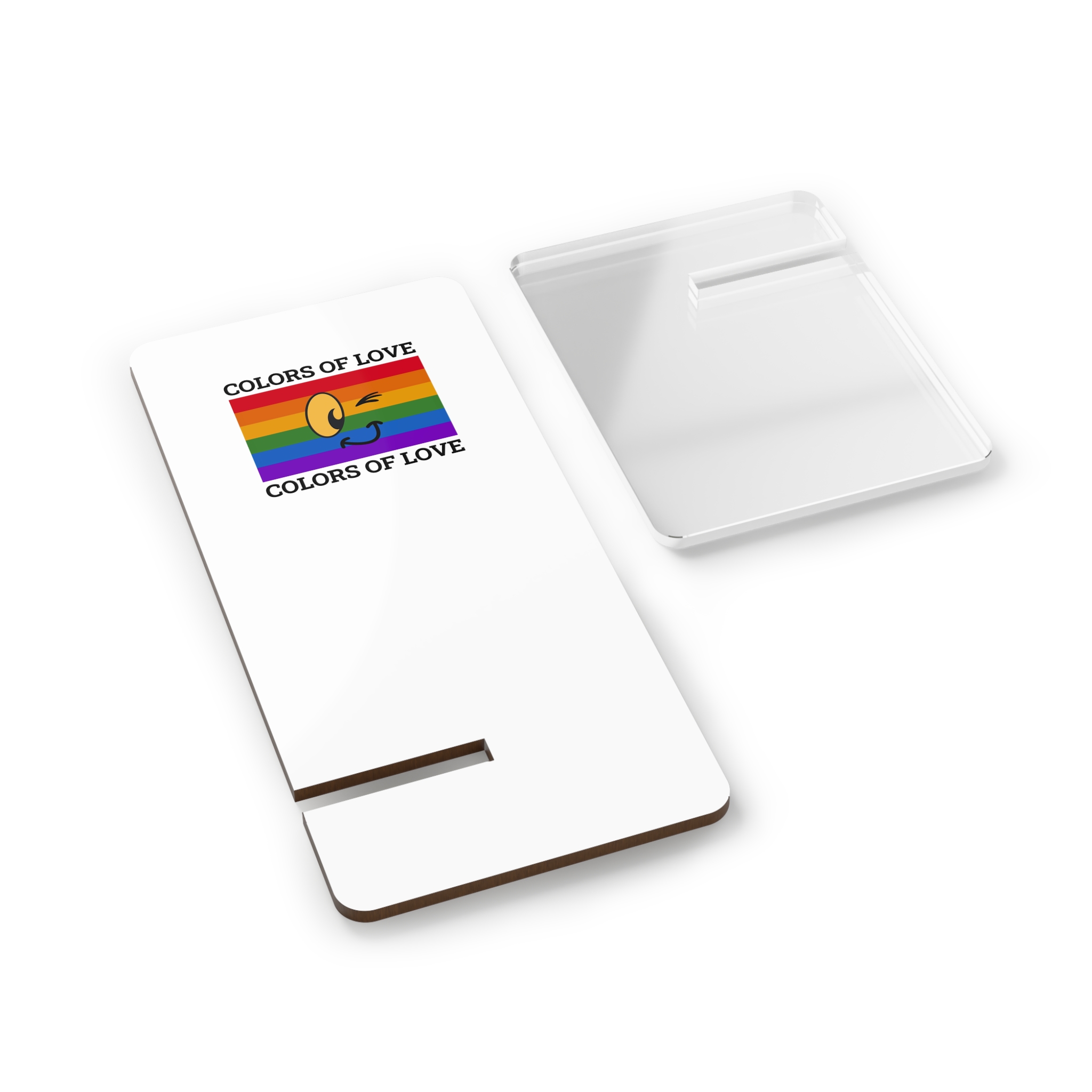 Colors Love Lgbtq Pride Month Quote Rainbow Flag Art With Smiley Face White Background Mobile Display Stand For Smartphones - Image 2