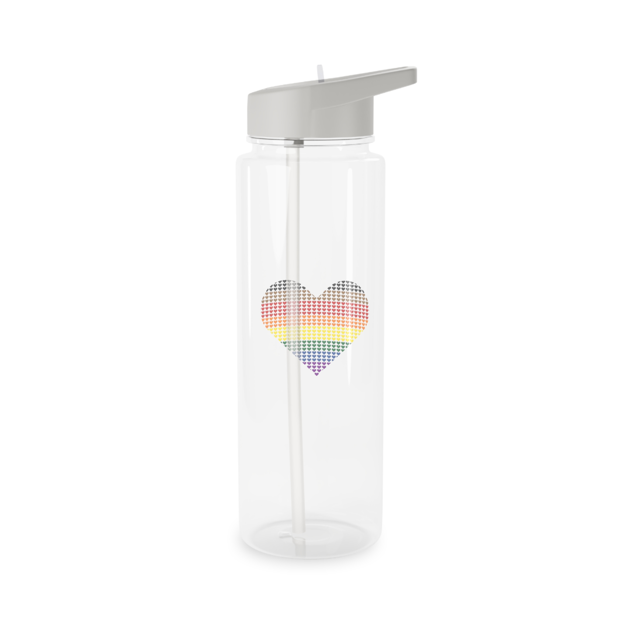 Pride Flag Heart Shape Icon With Heart Pattern Inside Heart Symbol With Black Brown Stripes Tritan Water Bottle - Image 6