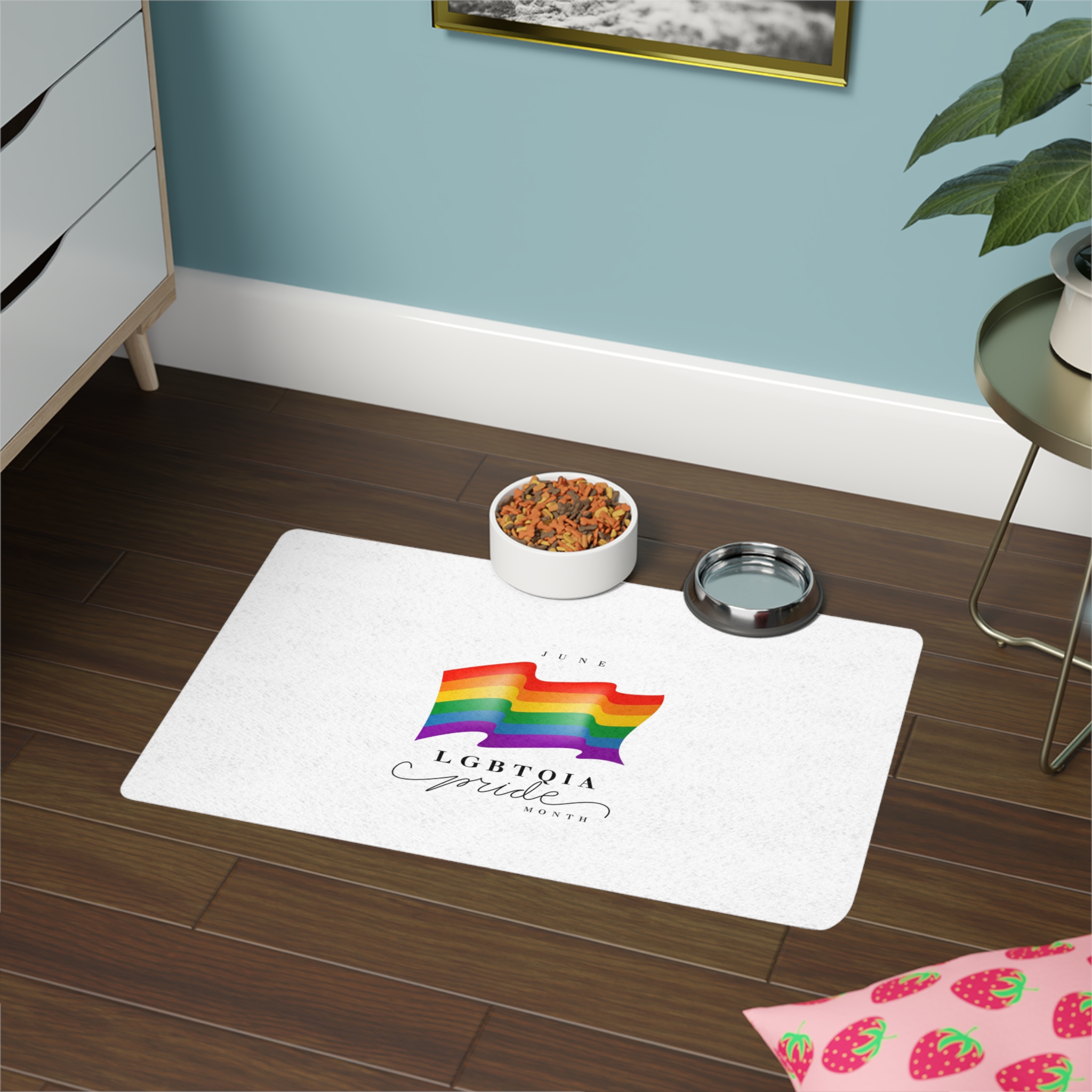 Lgbt Pride Month 2024 Concept Freedom Rainbow Flag With Hearts Gay Parade Vector Pet Food Mat 12x18 - Image 4