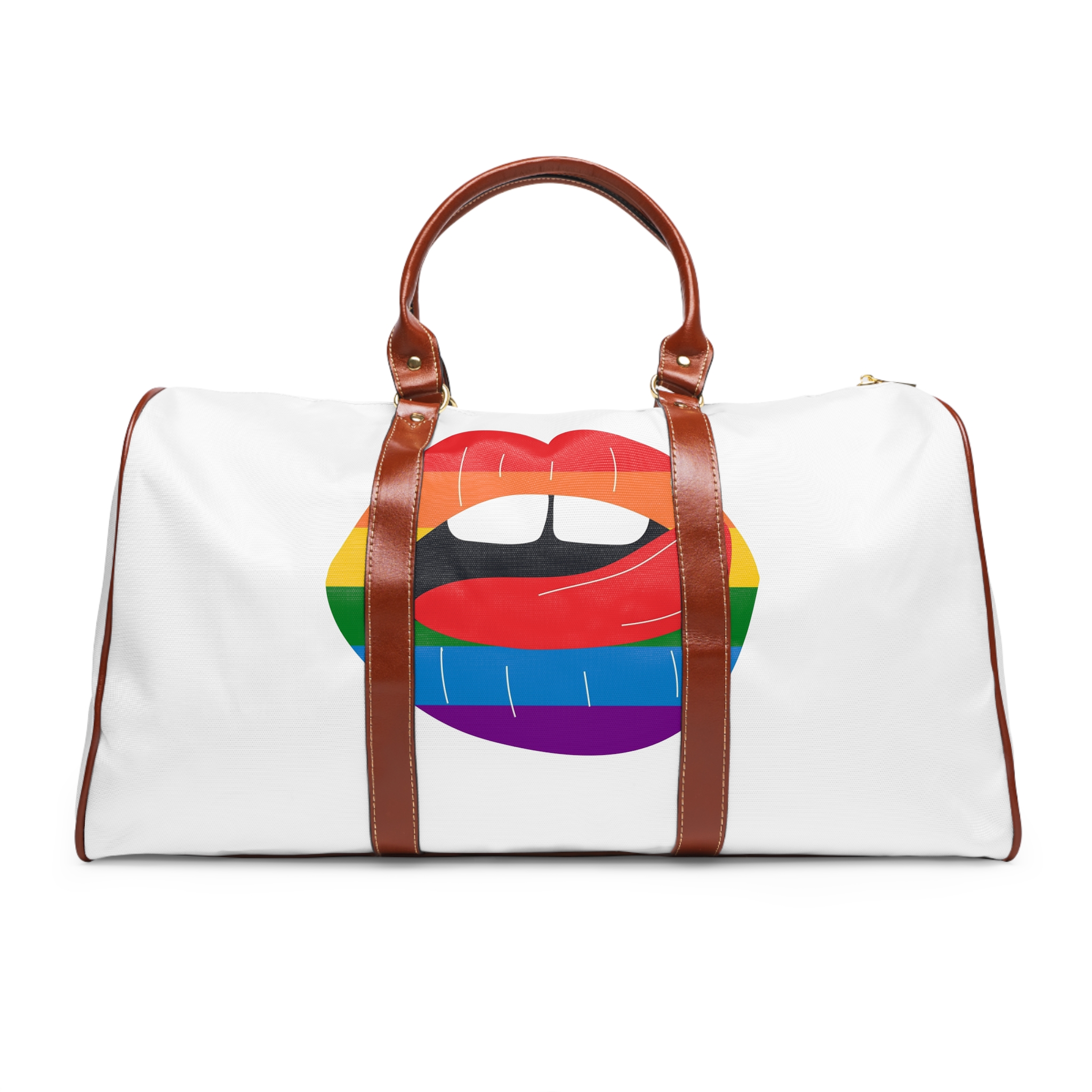 Beautiful Lips Kiss Trace With Lgbt Symbol Pride Flag Rainbow Colors Print Waterproof Travel Bag