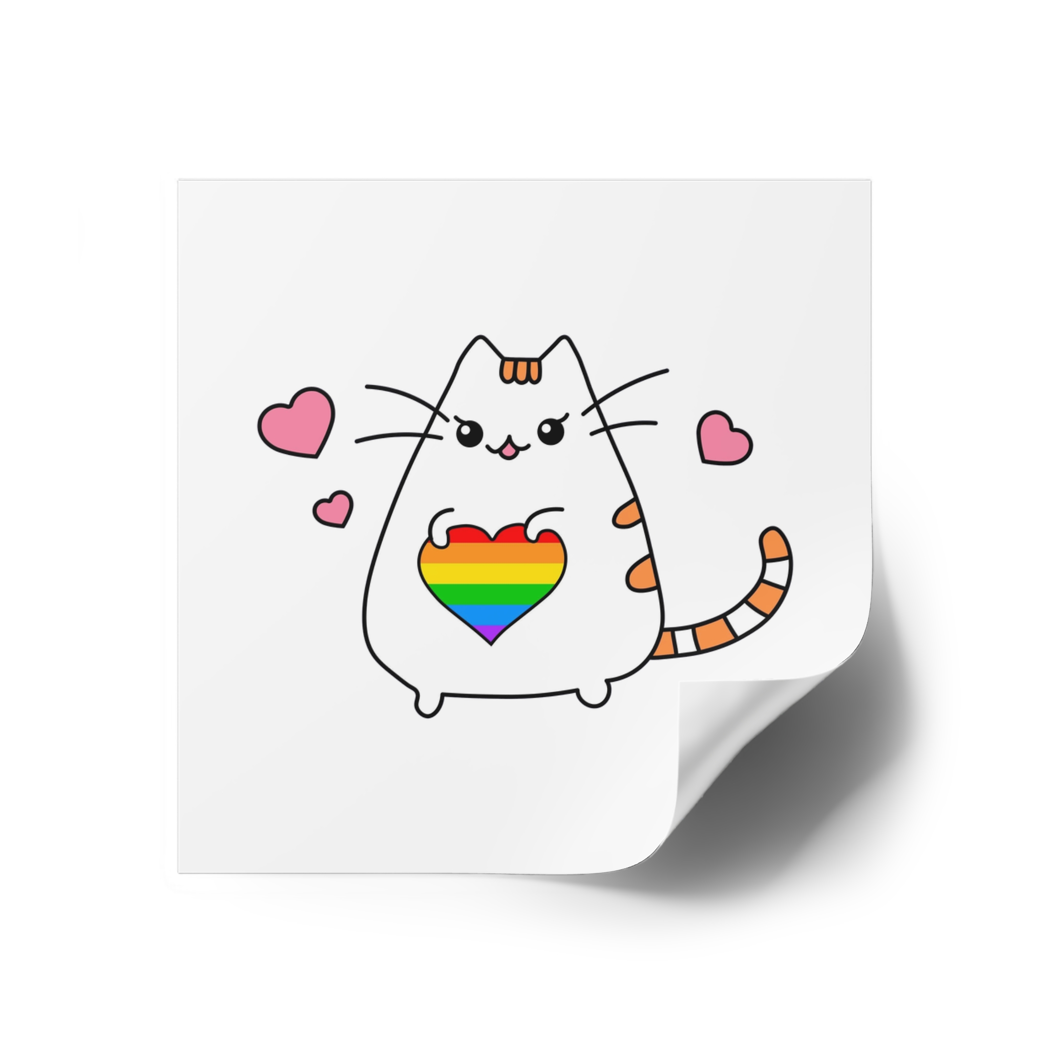Kawaii Cat With Rainbow Heart Laminate Stickers Square - Image 30