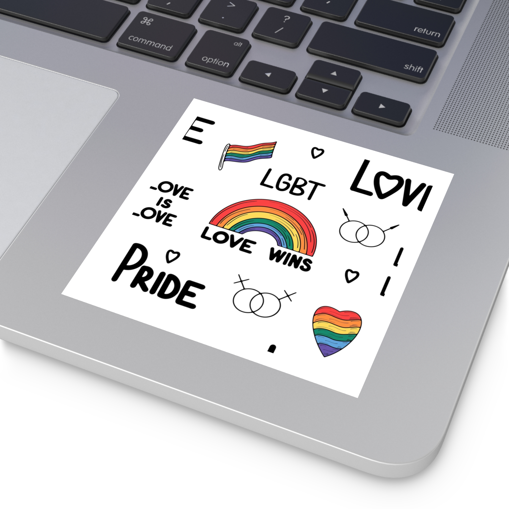 Lgbtq Pride Seamless Illustration Rainbow Hearts Love Symbols Laminate Stickers Square - Image 71