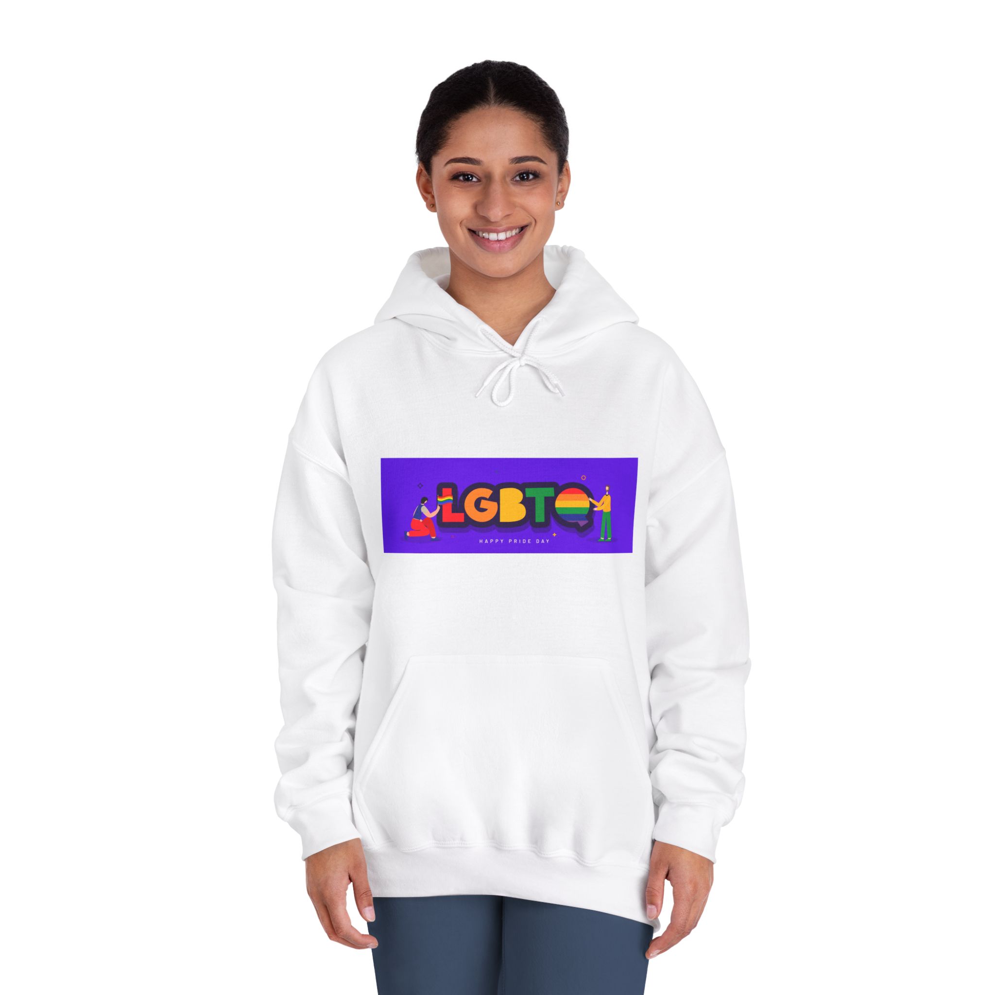 Lgbtq Community Banner Design With Illustration Gay Couple Unisex Dryblend Hooded Sweatshirt - Image 4