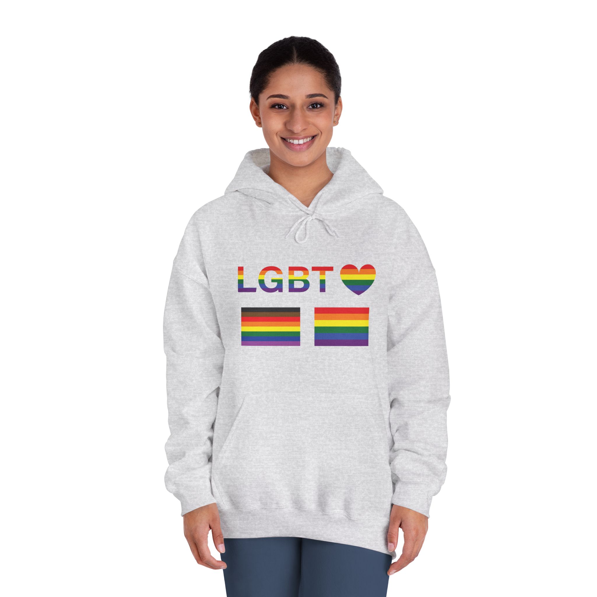 Lgbt Word Text Letter With Heart Rainbow Color Flag Isolated White Background Vector Illustrati Unisex Dryblend Hooded Sweatshirt - Image 8