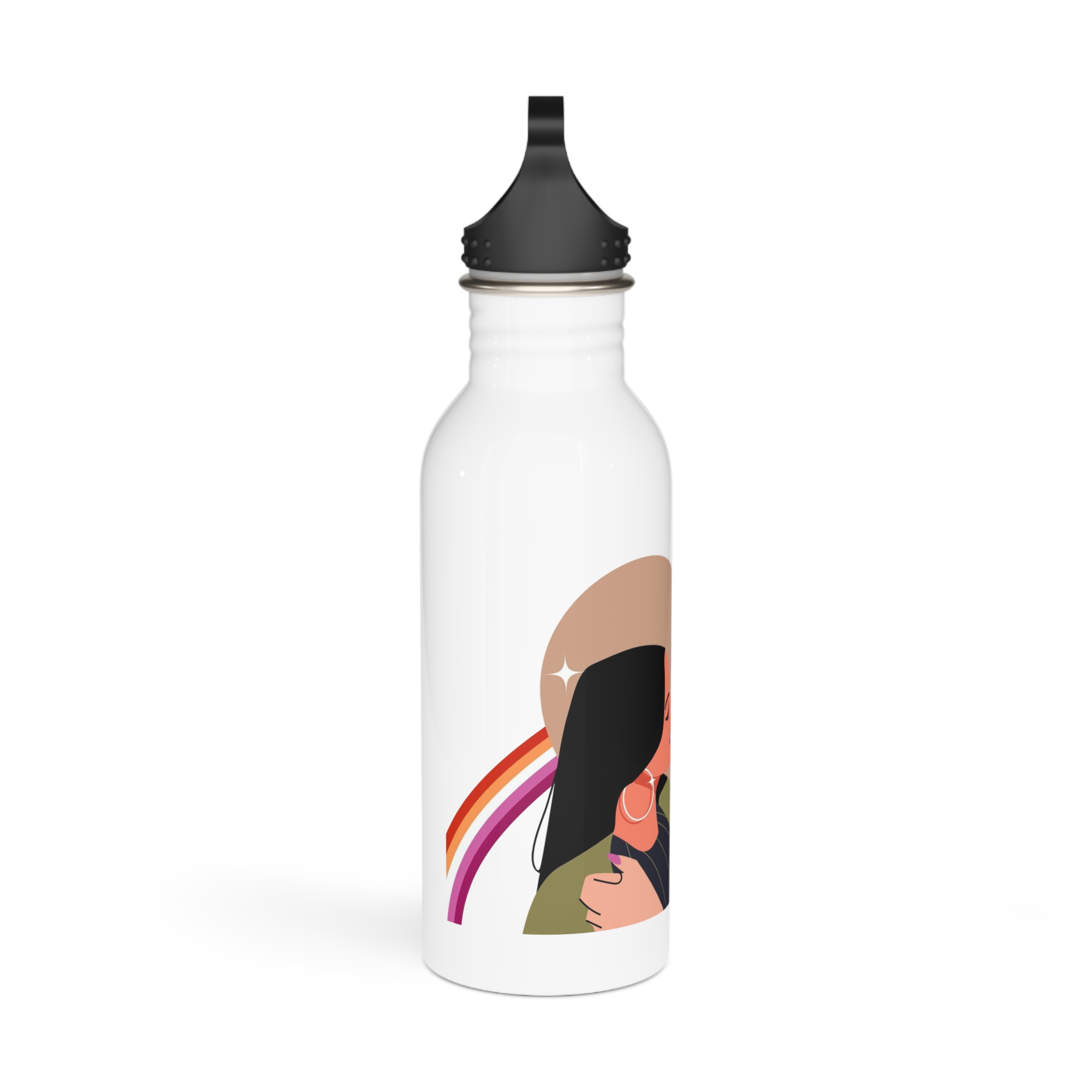 Hand Drawn Lesbian Kiss Stainless Steel Water Bottle - Image 2