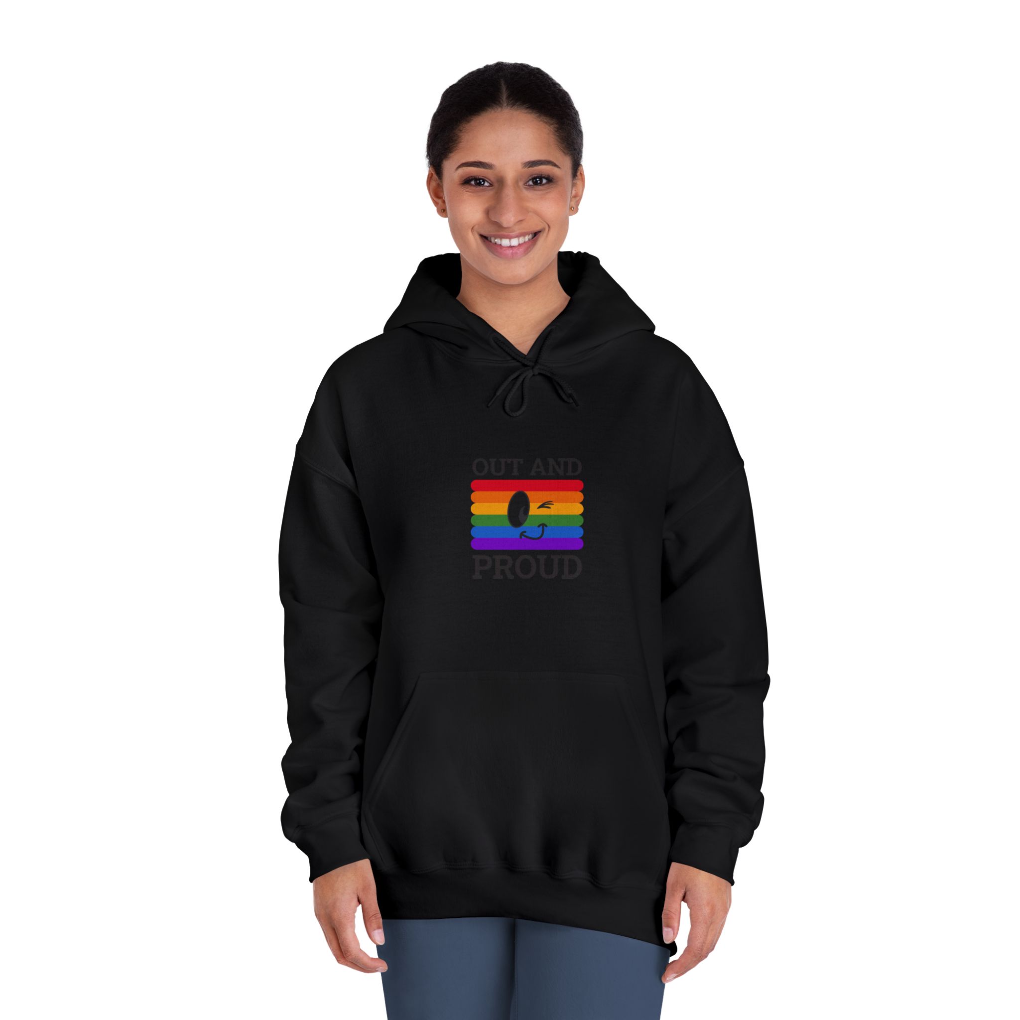 Out Proud Lgbtq Pride Month Quote Book Lover Rainbow Flag Hand Drawn Art White Background Unisex Dryblend Hooded Sweatshirt - Image 12