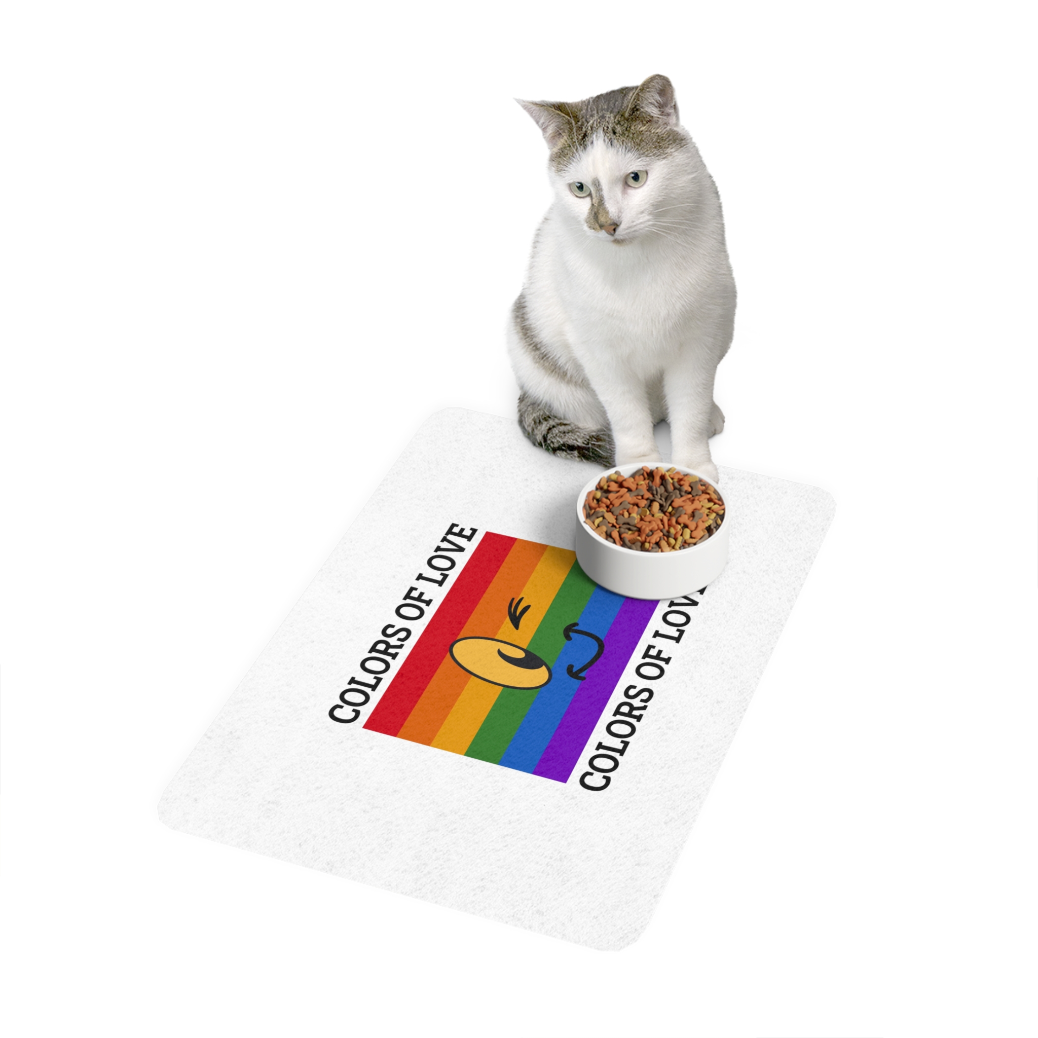 Colors Love Lgbtq Pride Month Quote Rainbow Flag Art With Smiley Face White Background Pet Food Mat 12x18 - Image 3