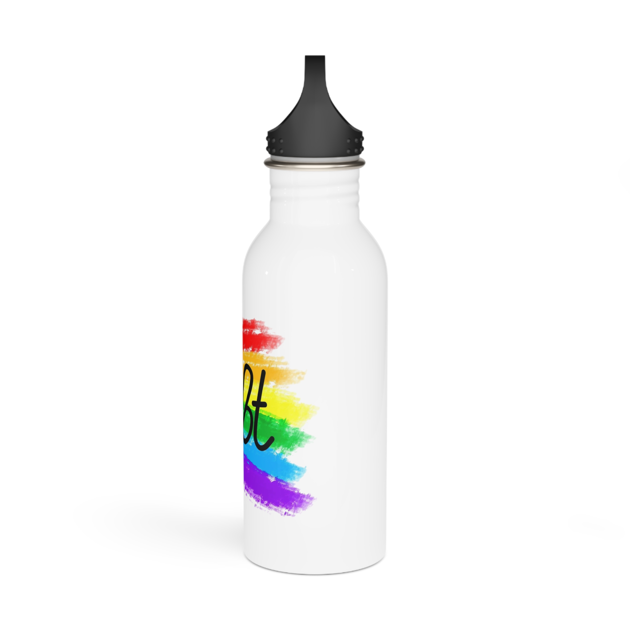 Lgbt Logo Vector Flat Illustration With Hand Drawn Watercolor Rainbow Flag Stainless Steel Water Bottle - Image 4