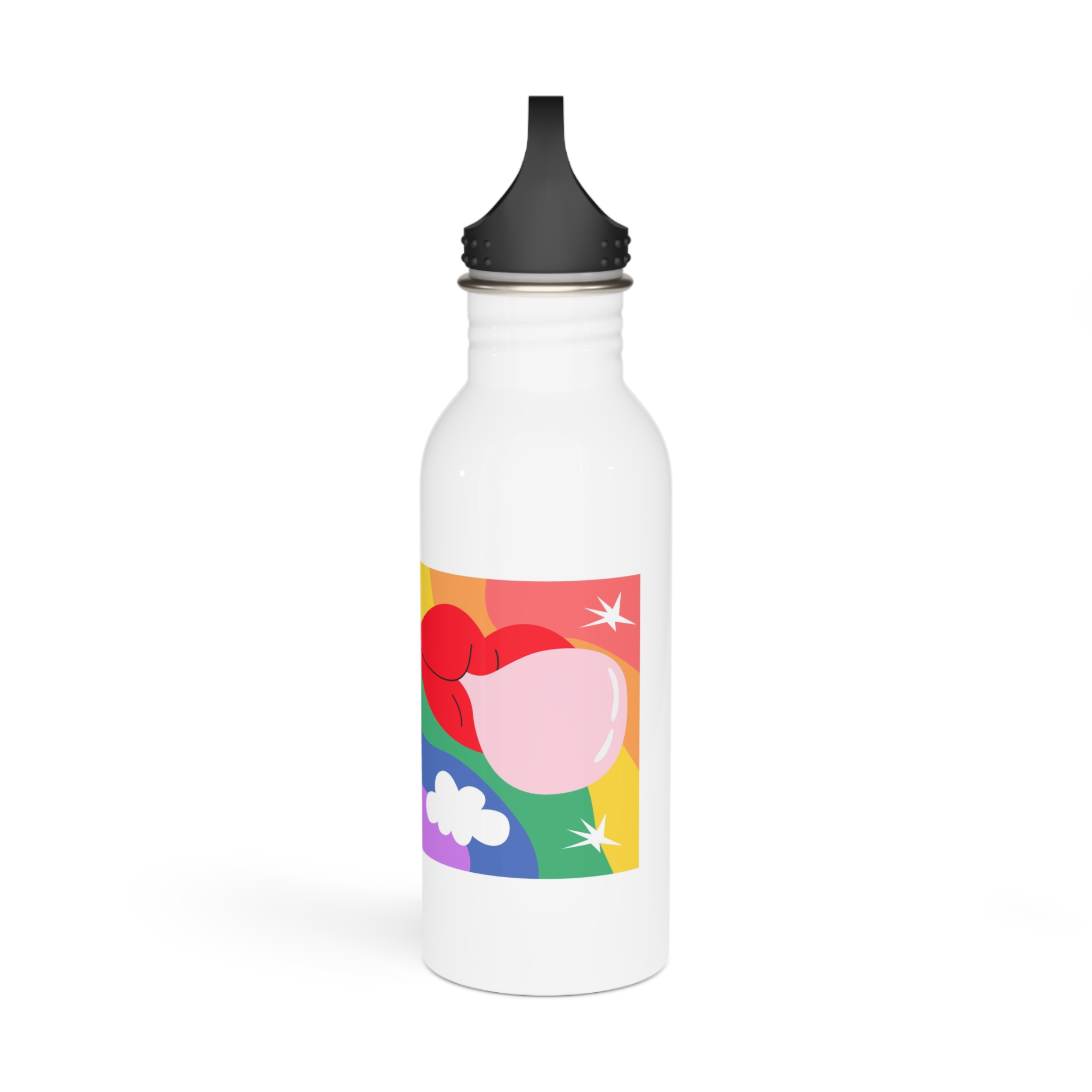 Lgbt Festive Cartoon Groovy Banner Retro 90s Style Love Freedom Concept Stainless Steel Water Bottle - Image 4