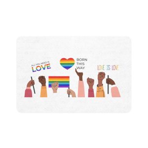 People Holding Lgbt Posters Symbols Signs Flags With Rainbows Pride Month Human Rights Love Is Love Pet Food Mat 12x18