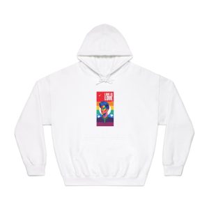 Poster Man With Rainbow Colored Face Rainbow Colored Background Unisex Dryblend Hooded Sweatshirt