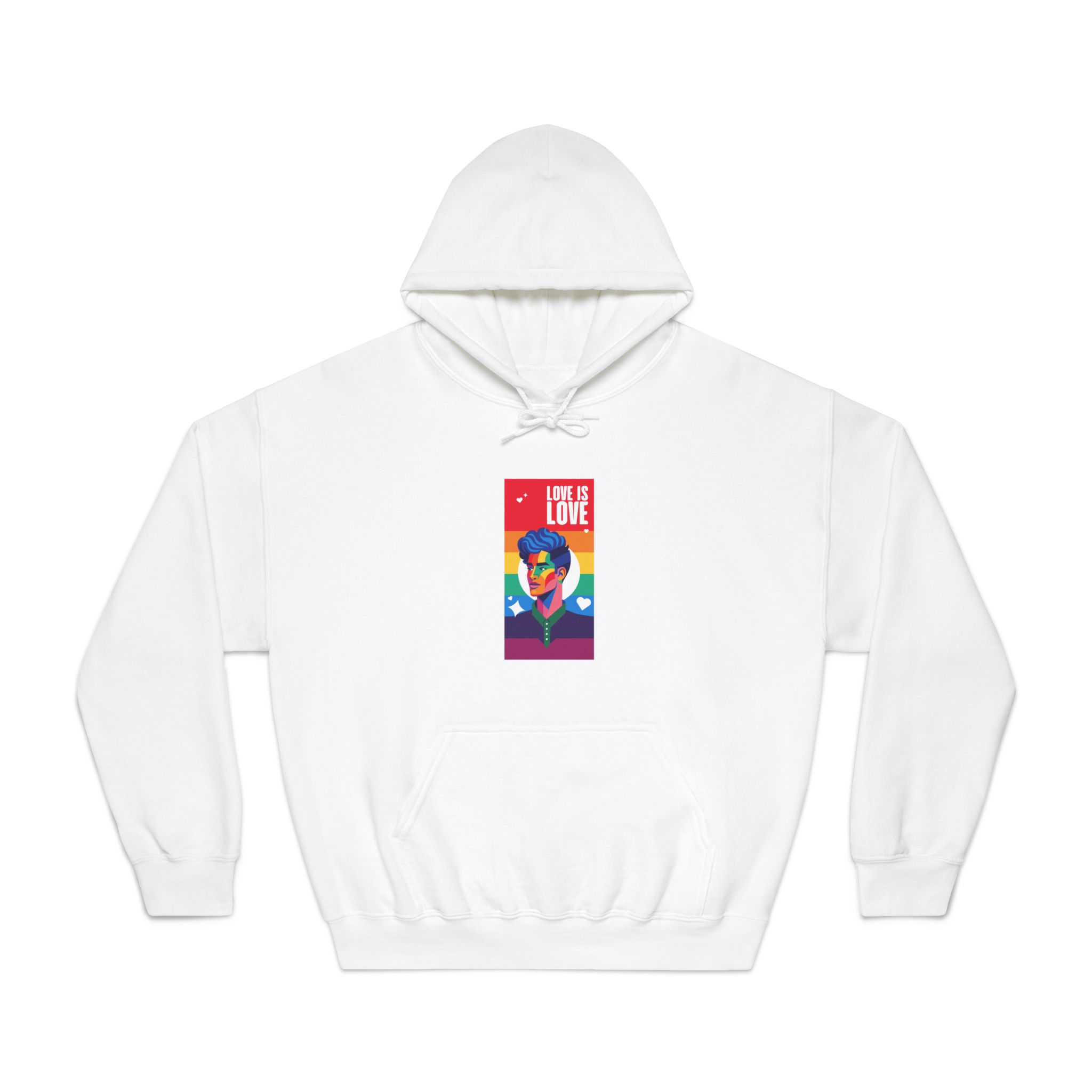 Poster Man With Rainbow Colored Face Rainbow Colored Background Unisex Dryblend Hooded Sweatshirt
