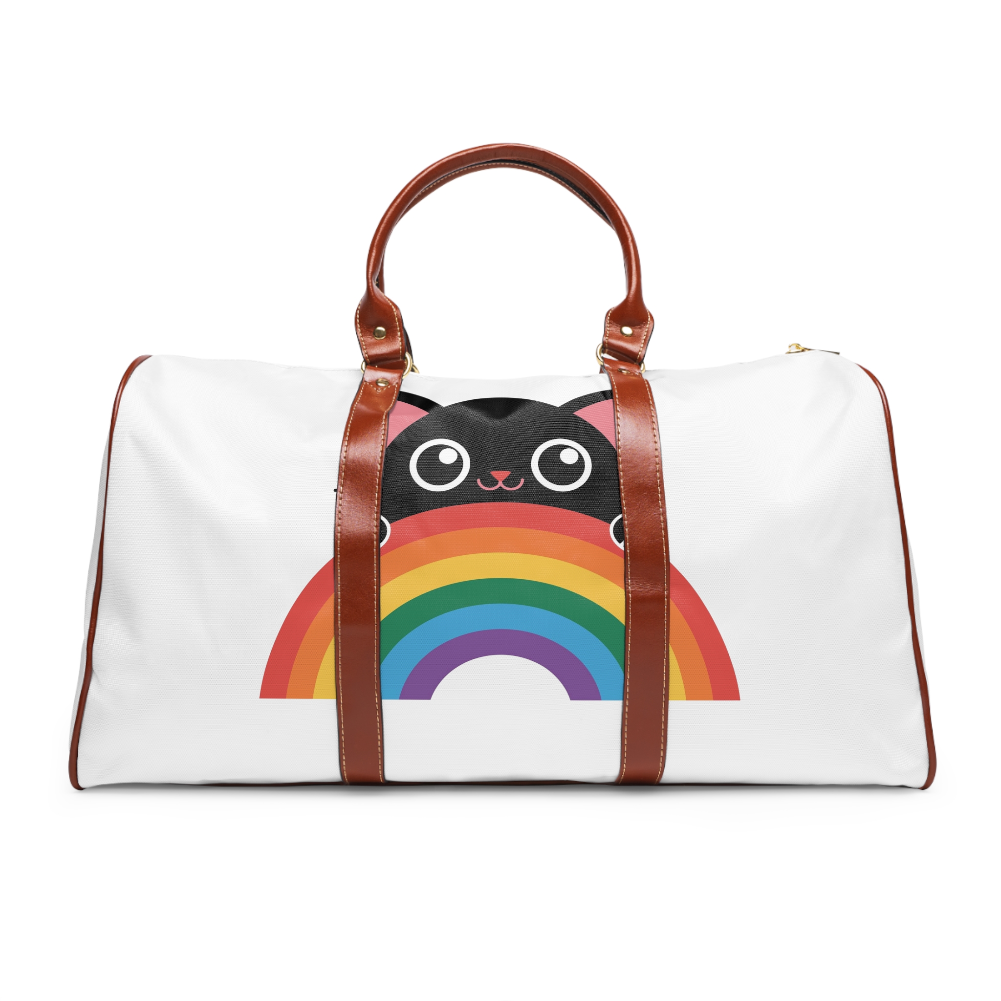 Black Cat With Rainbow Icon Pride Pet Design Vector Illustration Waterproof Travel Bag