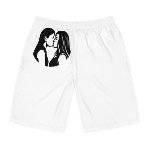 Lesbian Couple Kissing Lgbt Pride Black Outlines Isolated Vector Illustration Mens Board Shorts Aop