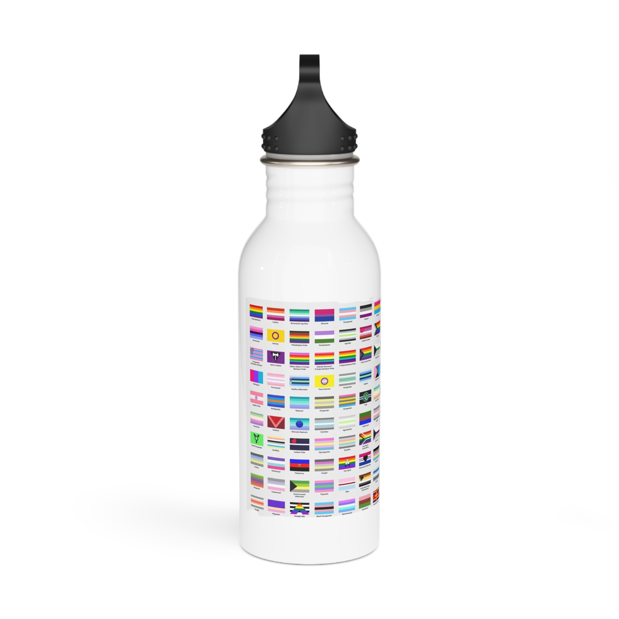 Colorful Lgbtq Pride Flags Collection Chart Representing Diverse Gender Sexual Identities Stainless Steel Water Bottle - Image 2