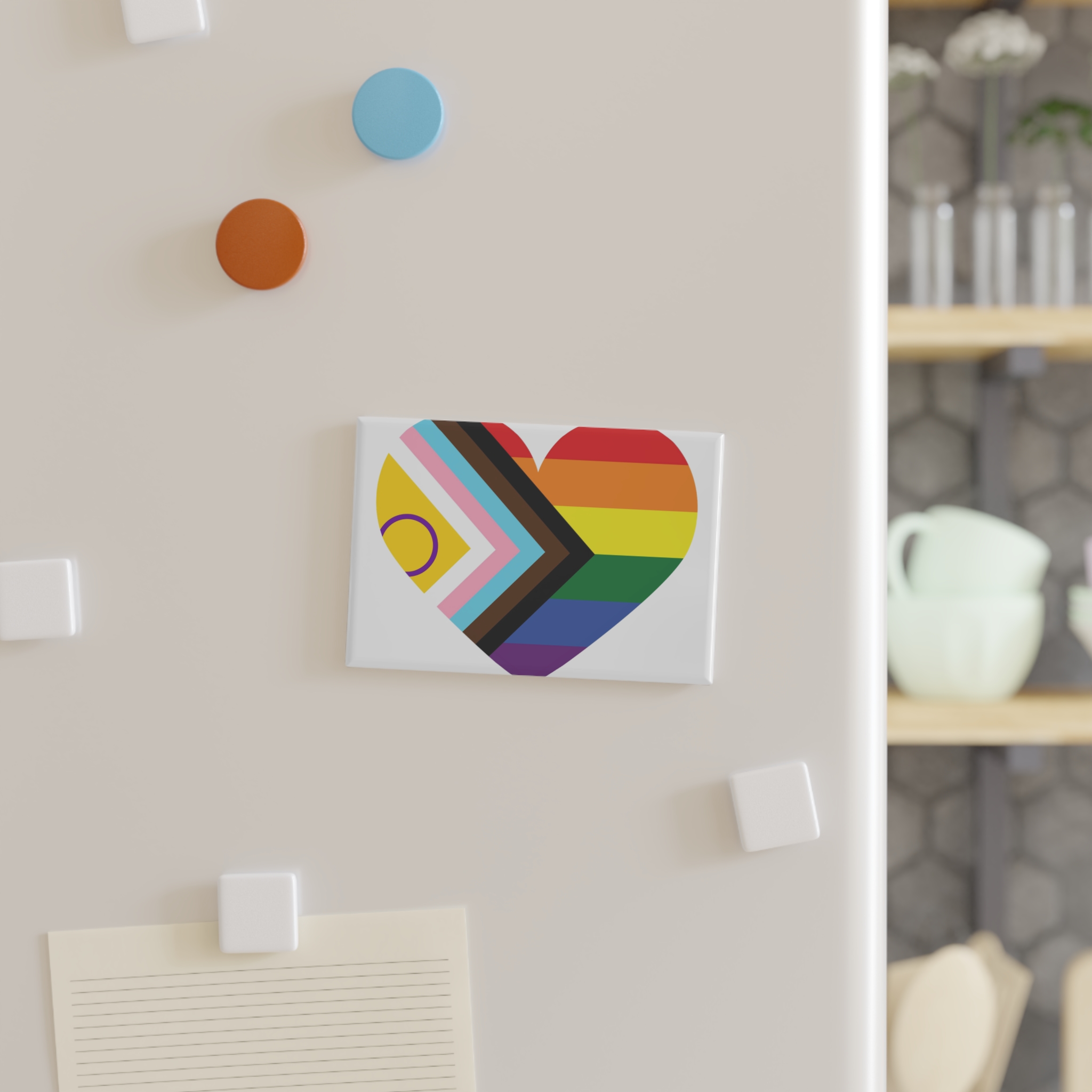 Heart With Rainbow Colored Heart Button Magnet Rectangle 1 And 10 Pcs - Image 3