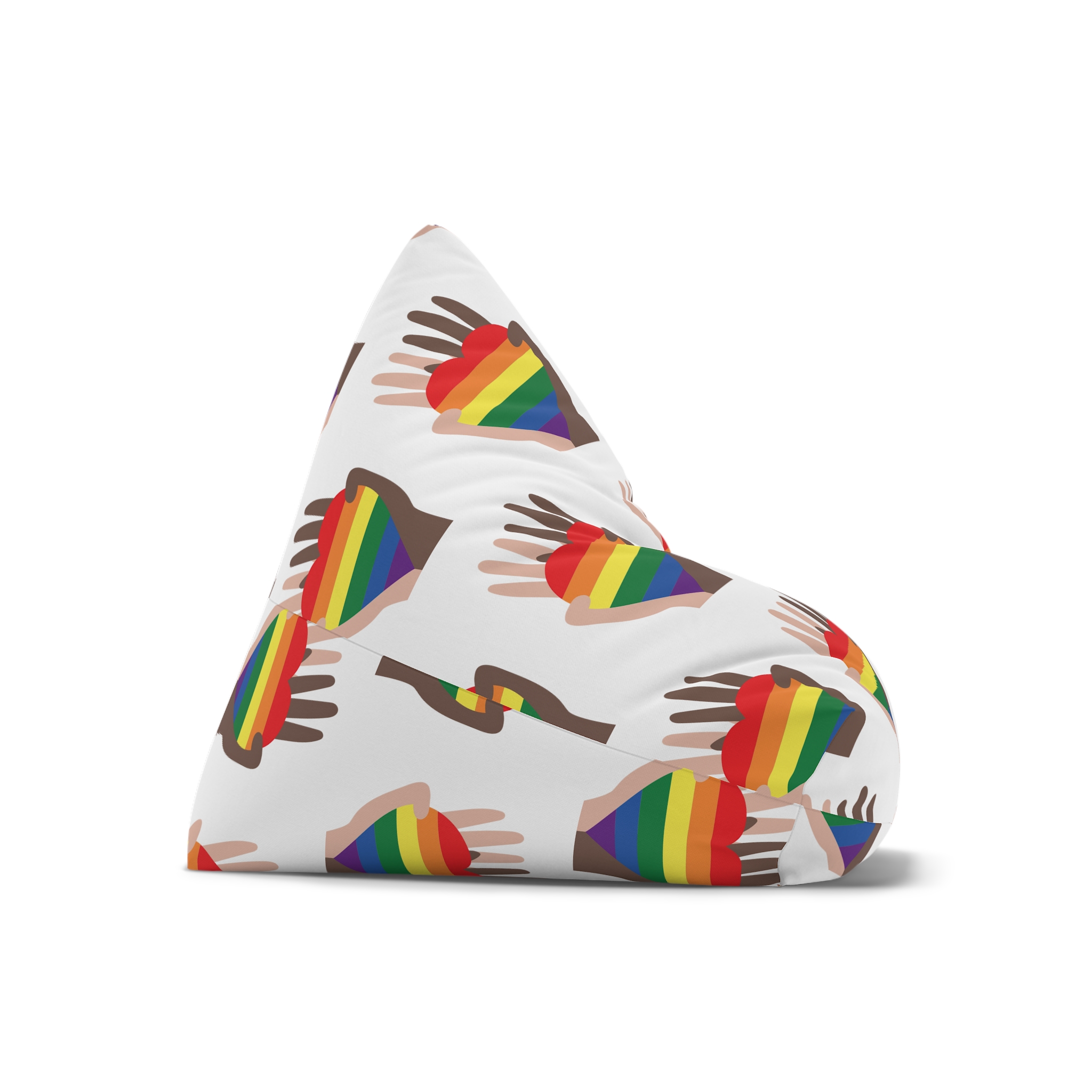 Hands Different Colors Skin Holding Rainbow Heart Lgbtq Color Bean Bag Chair Cover - Image 7