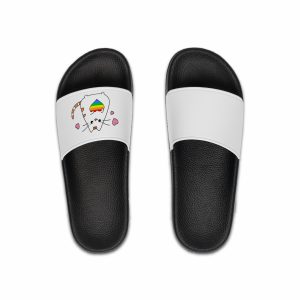 Kawaii Cat With Rainbow Heart Mens Slide Sandals