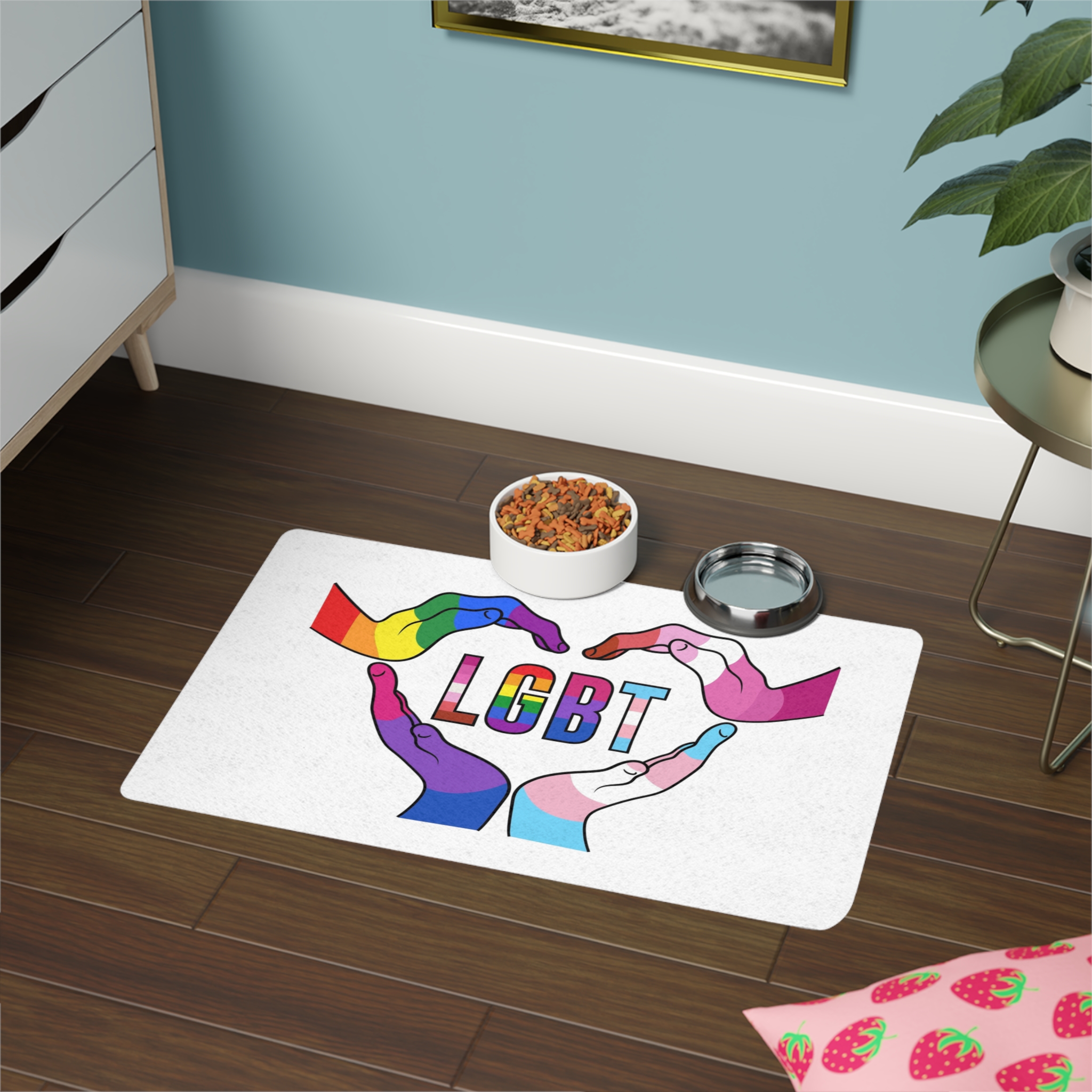 Lgbt Hands United Pride Month Rainbow Flag Vector Illustration Isolated White Background Pet Food Mat 12x18 - Image 4