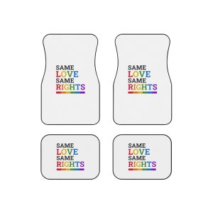 Same Love Same Rights Lgbtq Pride Month Quote Typographic Art With Rainbow Flag White Background Car Mats Set Of 4