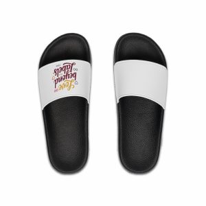 Love Beyond Labels T Shirt Design Isolated White Background Mens Slide Sandals