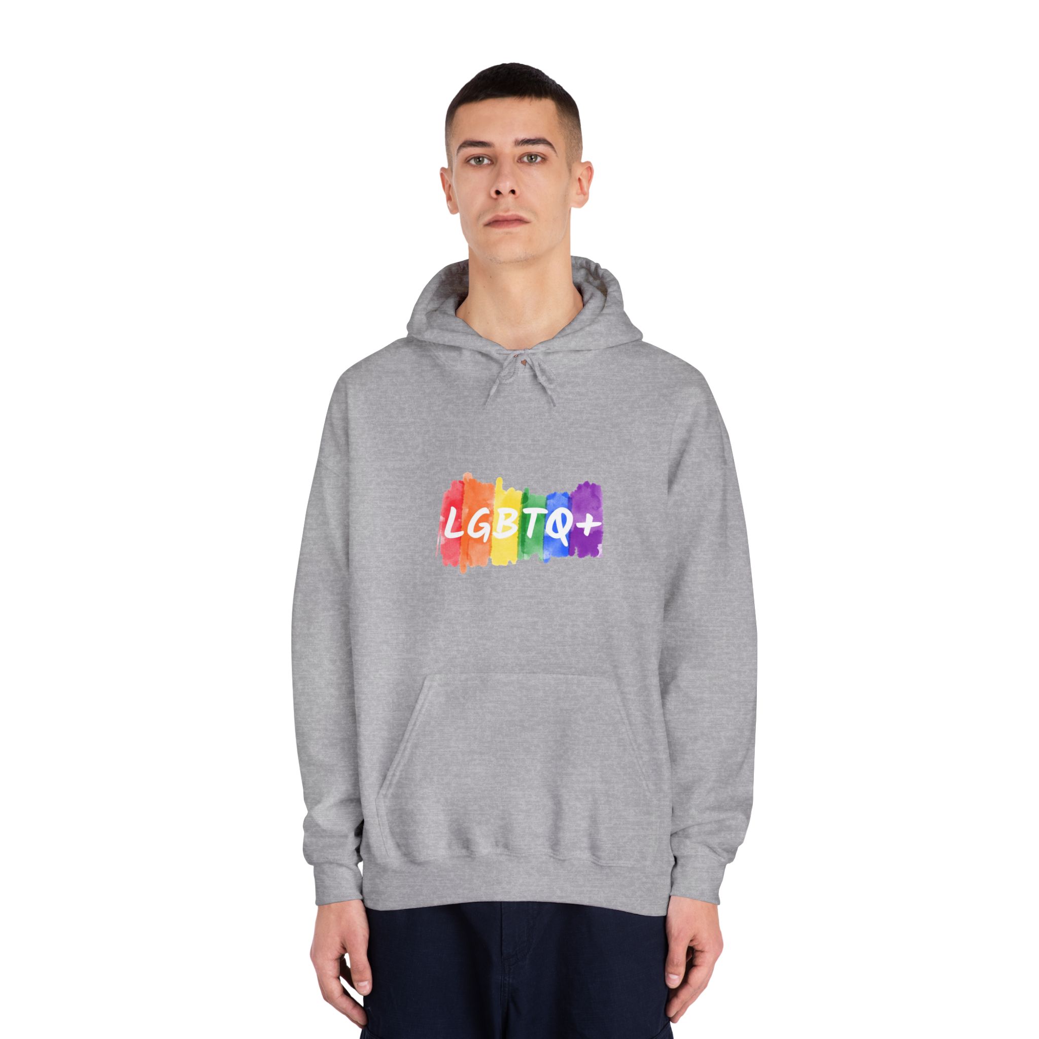 Lgbtq Logo Lettering Text Vector Rainbow Watercolor Paint Textured Colorful Stripes Unisex Dryblend Hooded Sweatshirt - Image 15