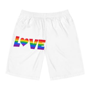 Word Love Colored Rainbow Lgbtq Gay Pride Flag Colors With Heart Shape Vector Lettering Lgbt History Month Pencil Crayon Textured Isolated Love Is Love Concept Mens Board Shorts Aop