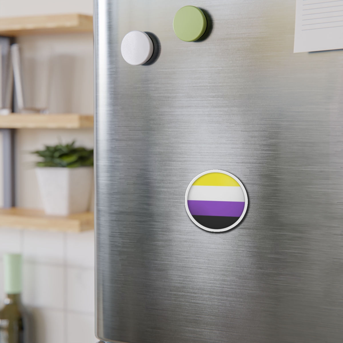 Flag Nonbinary Lgbtq Glossy Circular Flag Button Appearance 3d Icon Design With Depth Die Cut Magnets - Image 3
