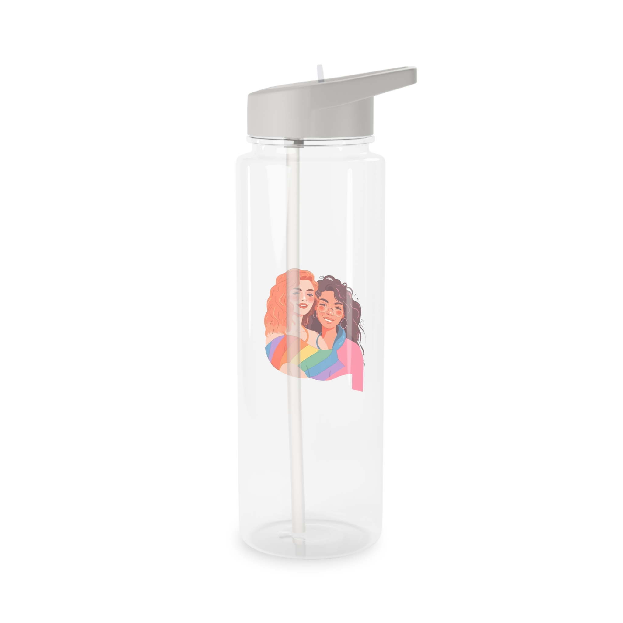 Portrait Lesbian Couple With Rainbow Flag Concept Lgbtq Illustration Couple Tritan Water Bottle - Image 6