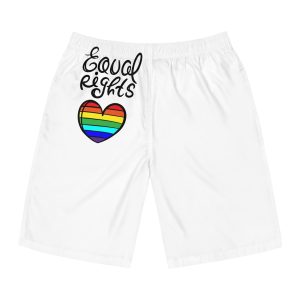 Equal Right Handwritten Text Heart Rainbow Motto Vector Print Mens Board Shorts Aop