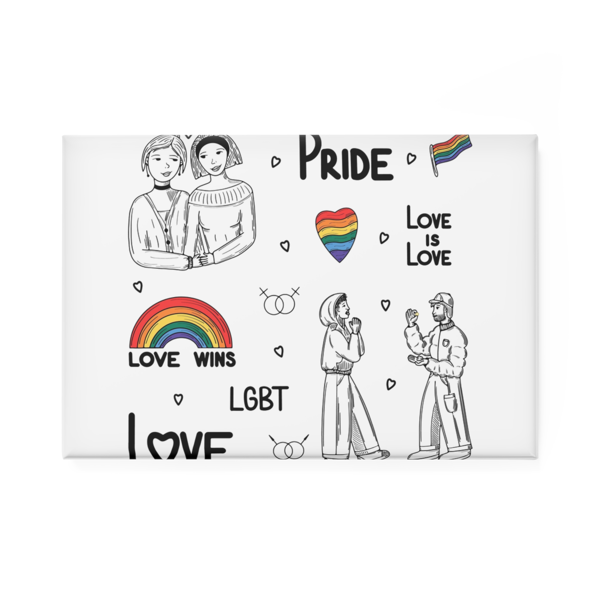 Engraving Hand Drawn Set Lgbt Elements Pride Collection Button Magnet Rectangle 1 And 10 Pcs