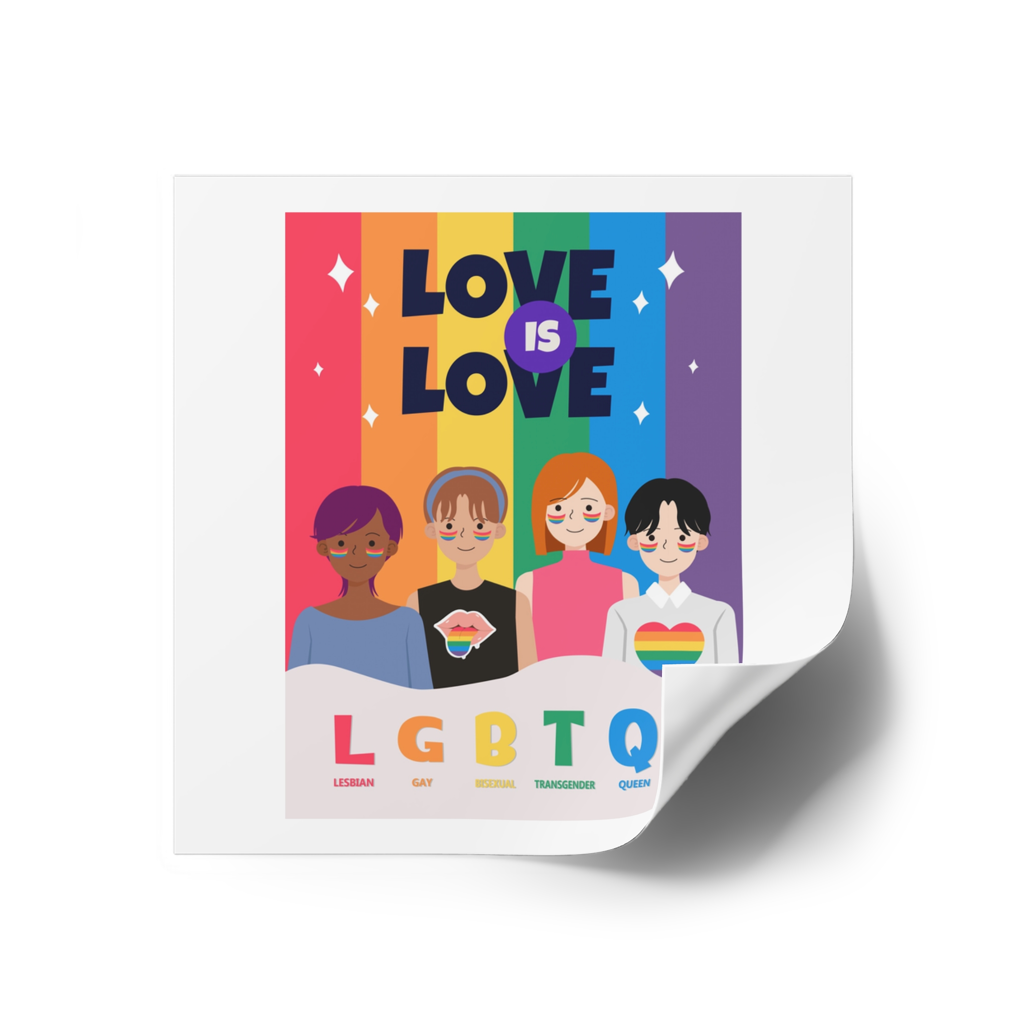 Lgbtq Pride Month Poster Vector With Diverse Characters Rainbow Celebrate Love Inclusivity Laminate Stickers Square - Image 30