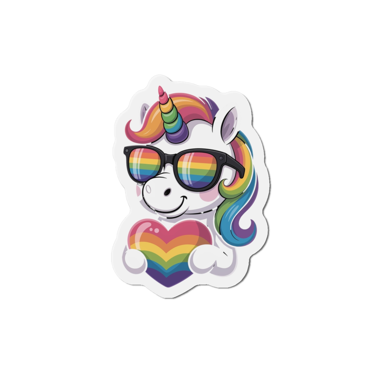 Cute Unicorn With Rainbowcolored Mane Tail Is Wearing Black Sunglassesnbow Stripes Die Cut Magnets - Image 10