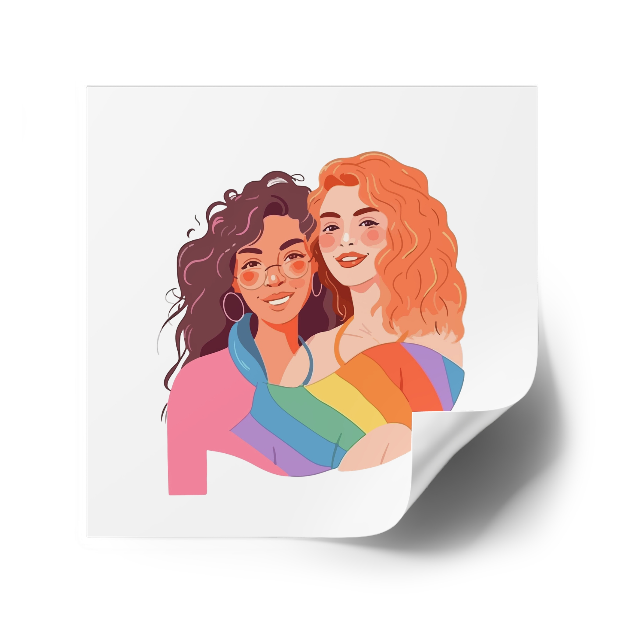 Portrait Lesbian Couple With Rainbow Flag Concept Lgbtq Illustration Couple Laminate Stickers Square - Image 34