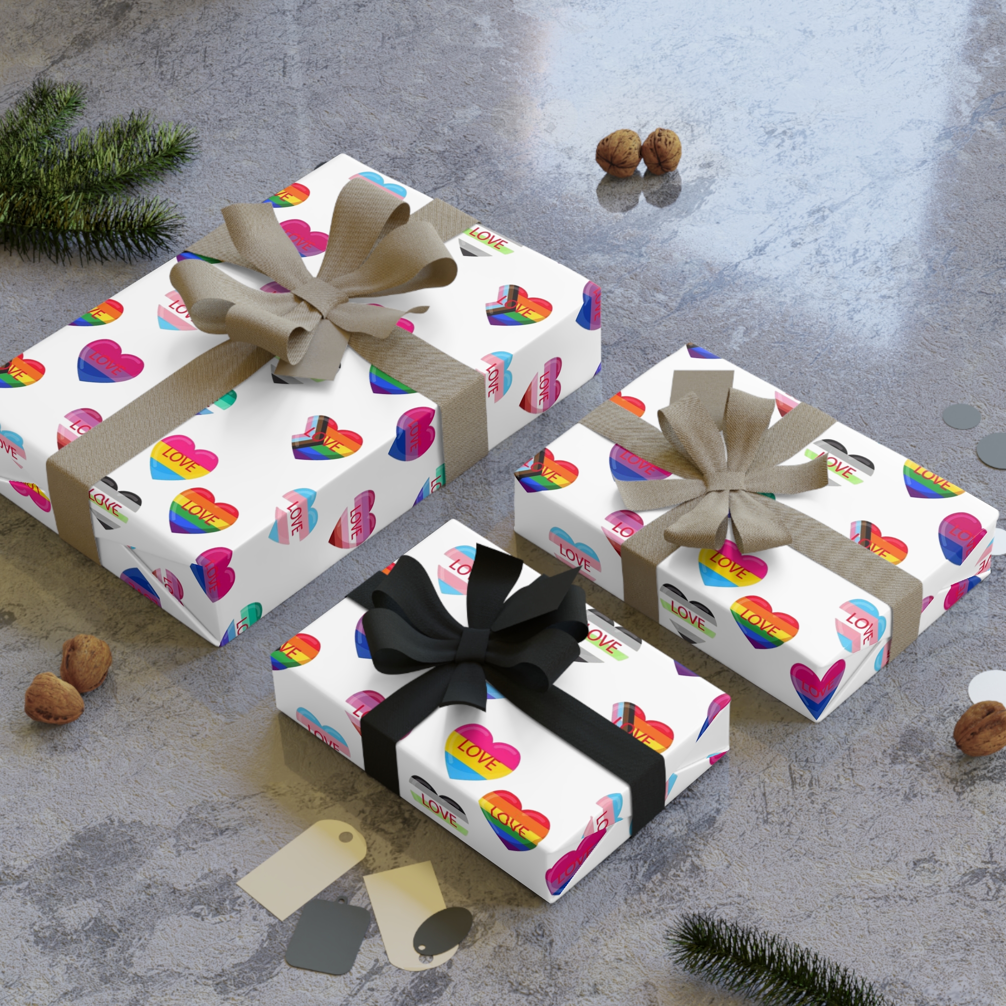 Background With Lgbt Flags Color Hearts Gift Wrapping Paper Rolls 1pc - Image 4