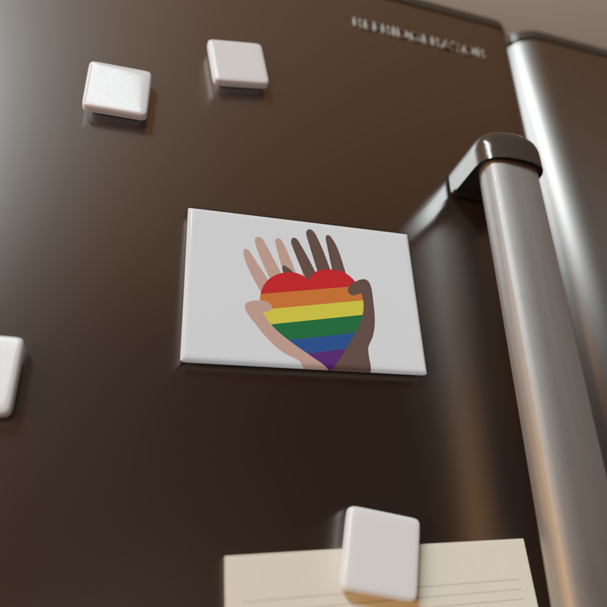 Hands Different Colors Skin Holding Rainbow Heart Lgbtq Color Button Magnet Rectangle 1 And 10 Pcs - Image 4
