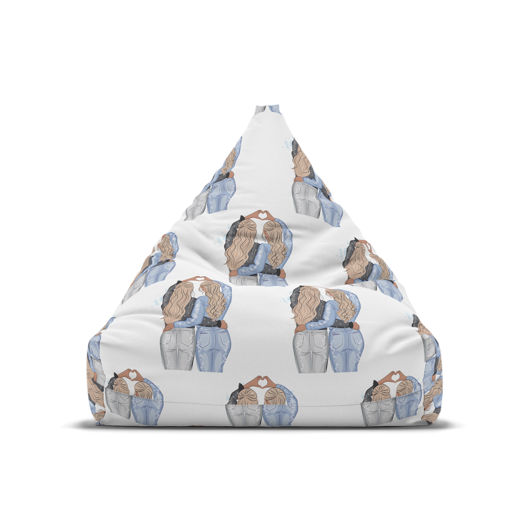 Two Girls Friends Sister Friends With Long Hair Hugging Friendship Day Print Valentine Vector(1) Bean Bag Chair Cover - Image 5