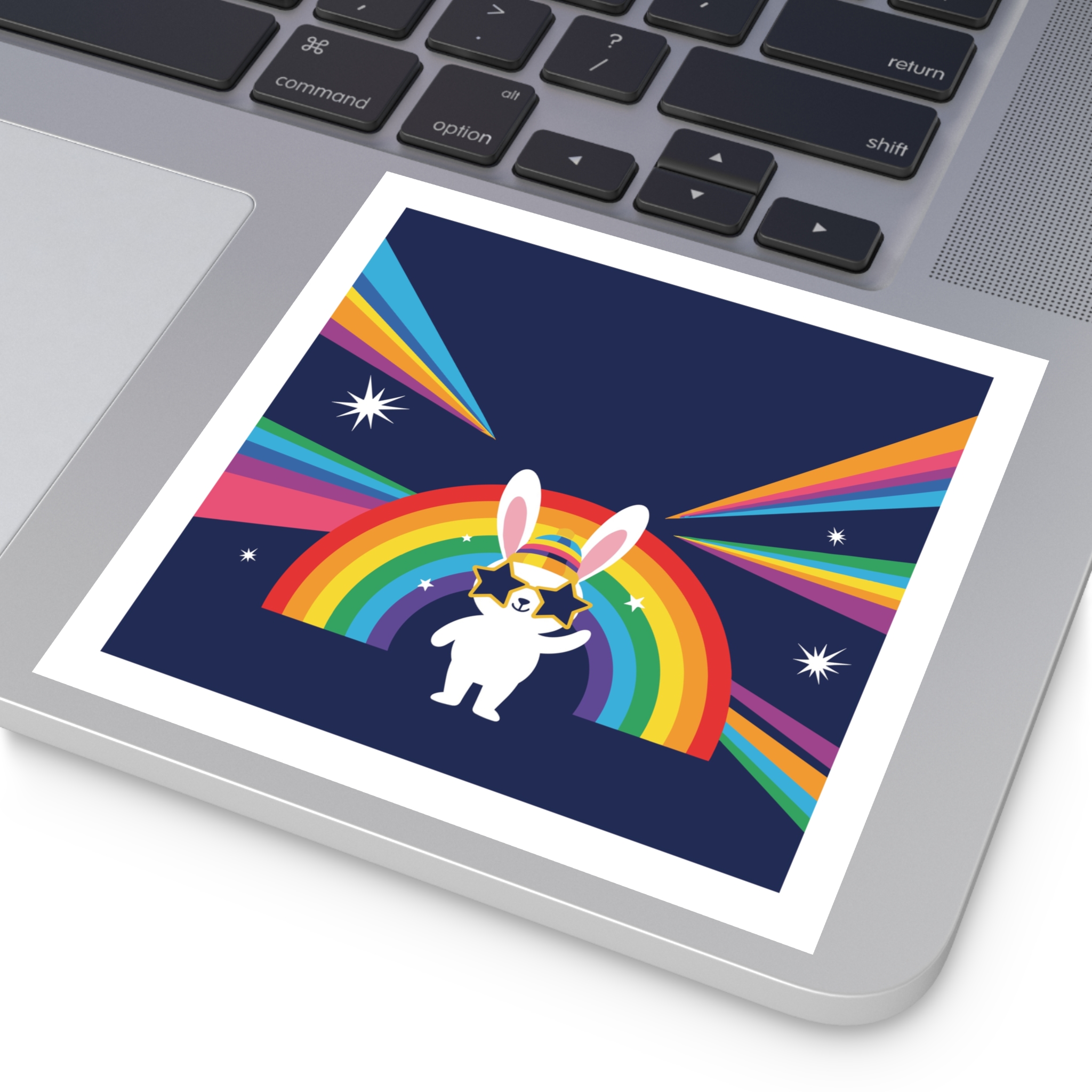Happy Bunny With Rainbow Stars Laminate Stickers Square - Image 35