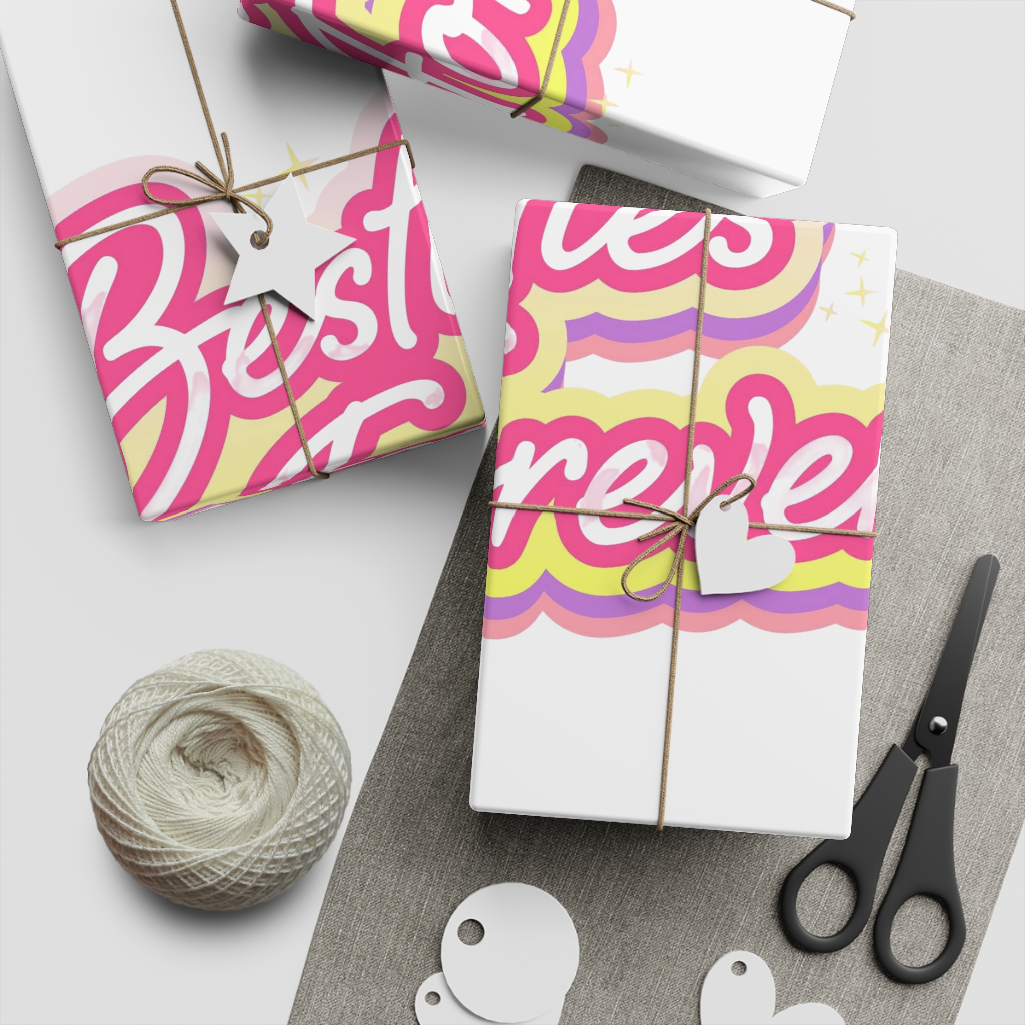 Pink Besties Forever Lettering Logo Gift Wrapping Paper Sheets 1pc - Image 2