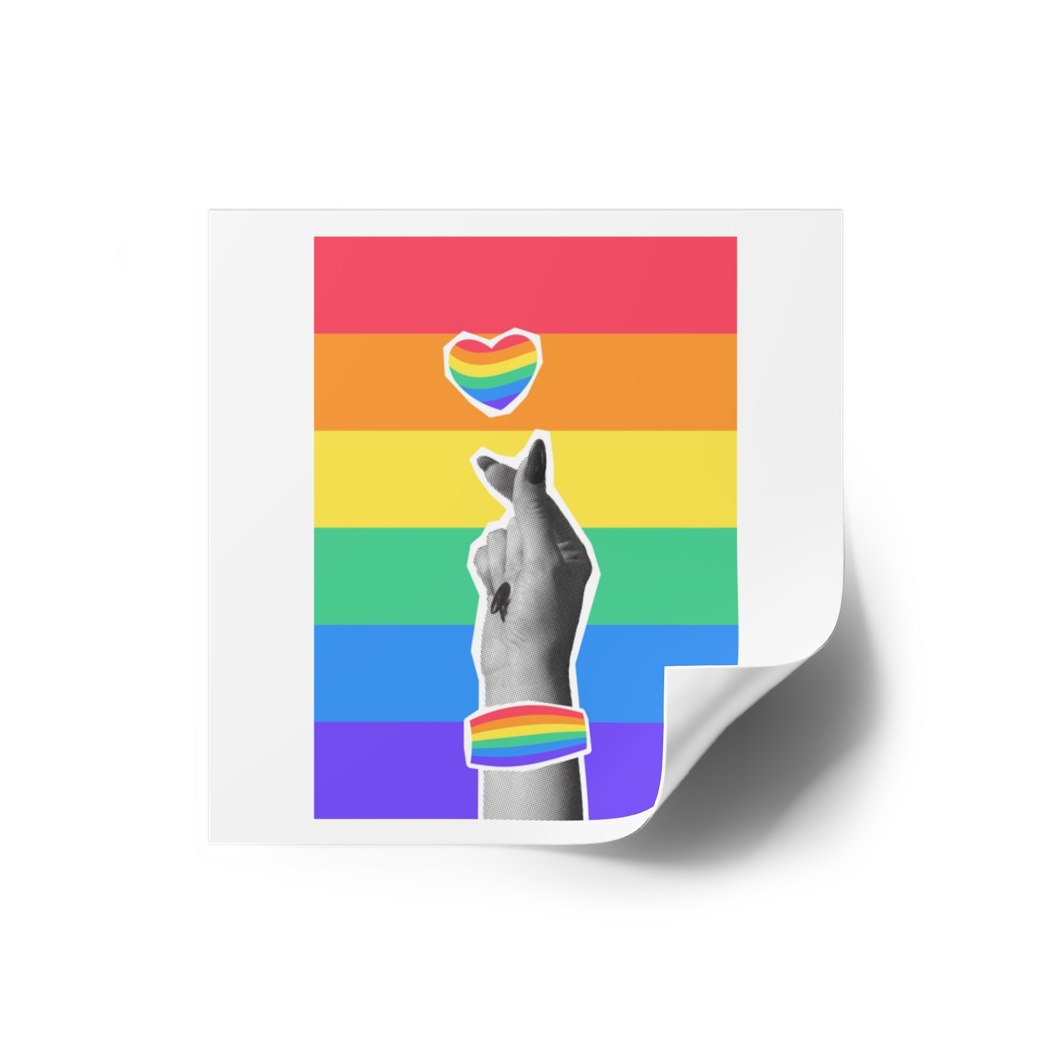 Lgbtq Trendy Retro Collage Halftone Hands Laminate Stickers Square - Image 66