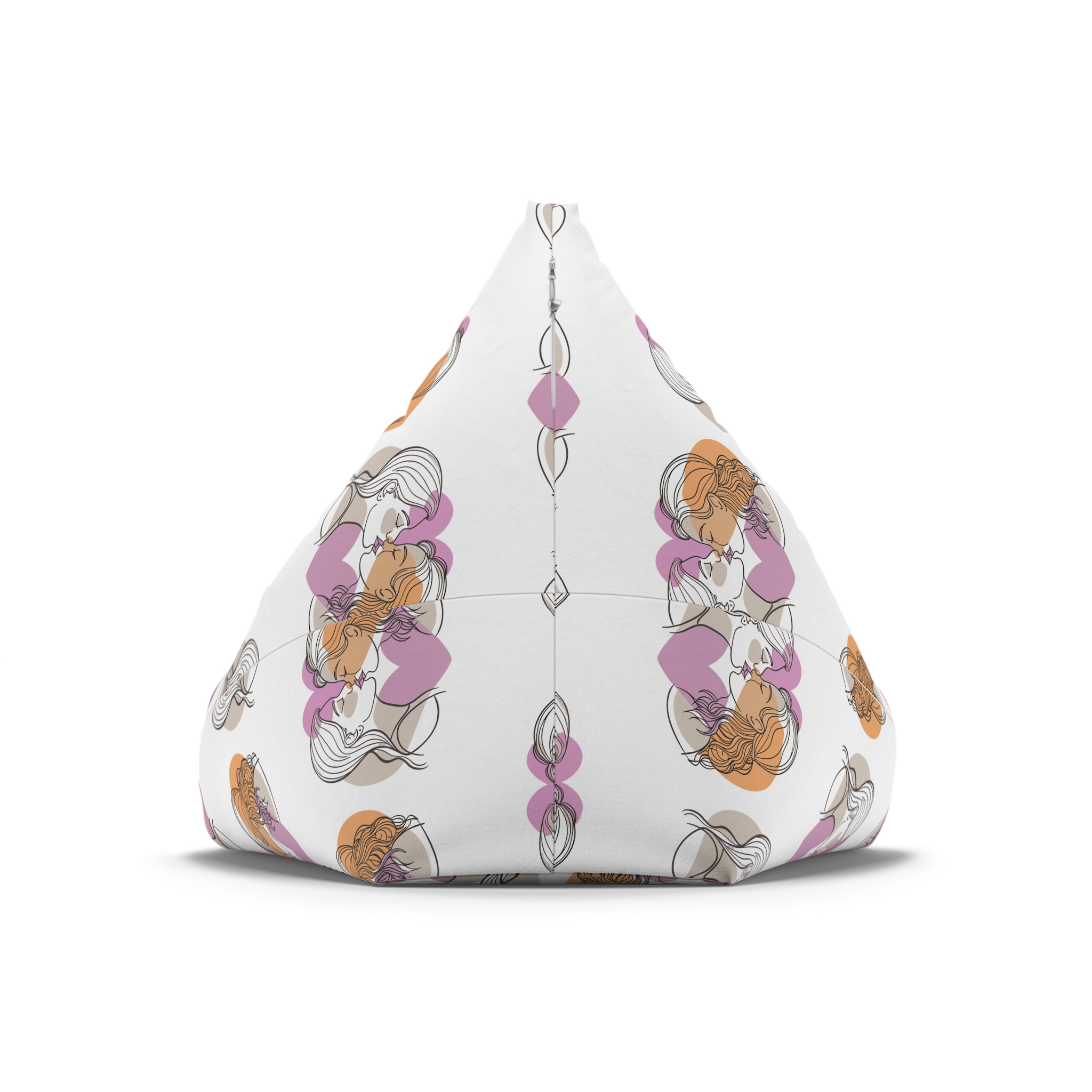 Two Women Are Kissing Front Heart With Pink Background Bean Bag Chair Cover - Image 6
