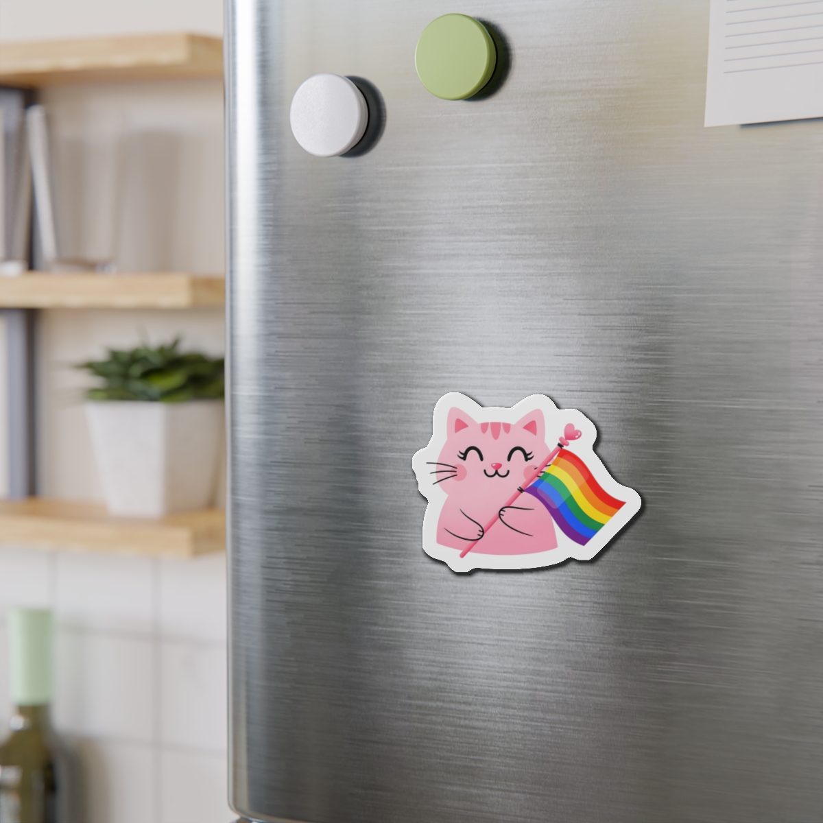 Cute Pink Cat With Rainbow Pride Flag Die Cut Magnets - Image 9